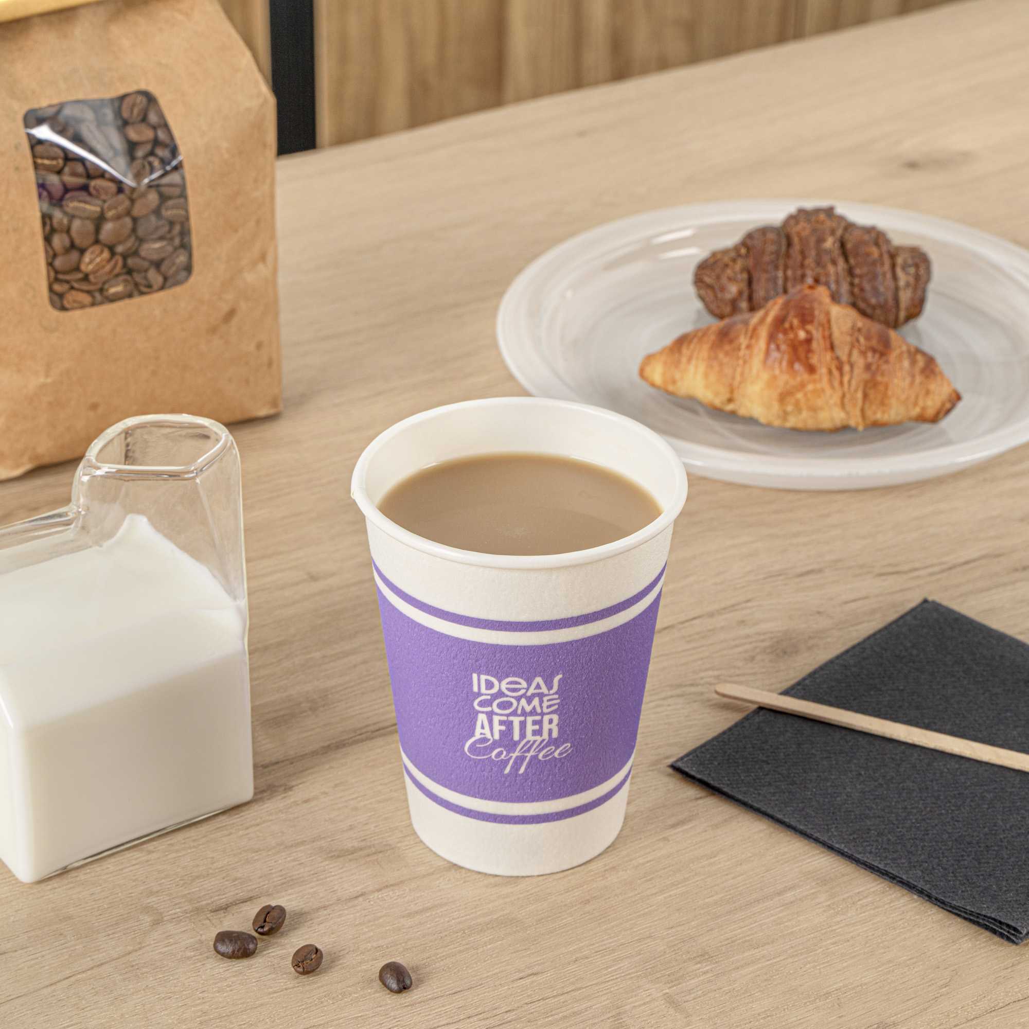 Restpresso 12 oz Purple Paper Insulated Hot Cup - Ideas Come After Coffee - 500 count box