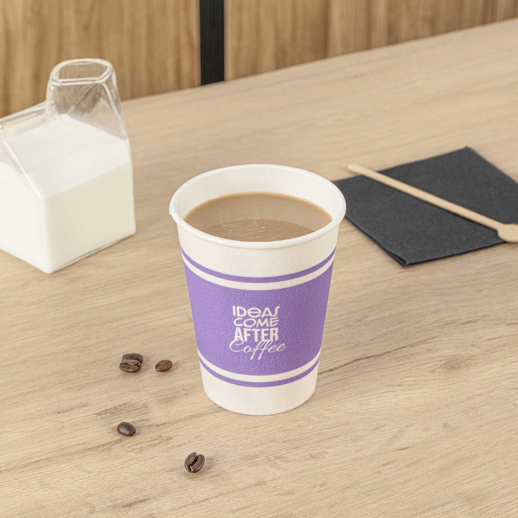 Restpresso 12 oz Purple Paper Insulated Hot Cup - Ideas Come After Coffee - 500 count box