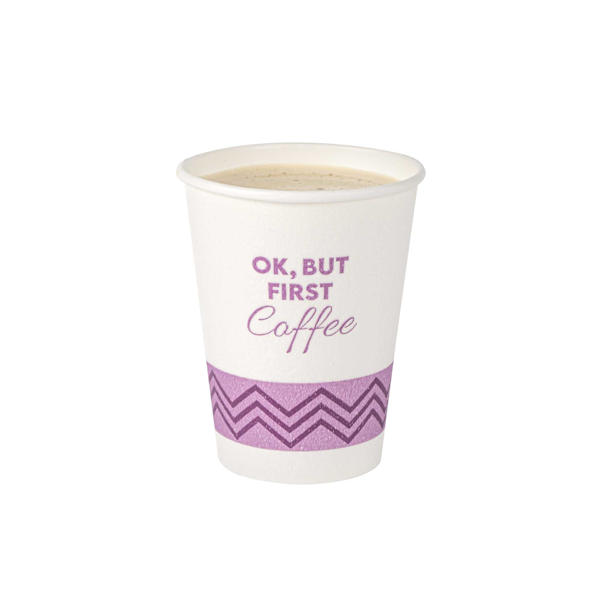 Restpresso 12 oz Pink Paper Insulated Hot Cup - Ok, But First Coffee - 25 count box