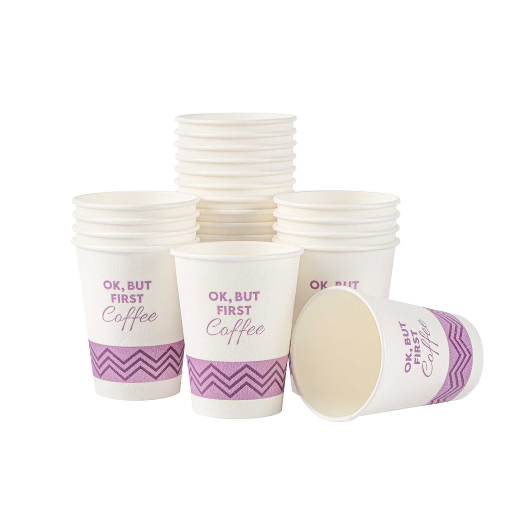 Restpresso 12 oz Pink Paper Insulated Hot Cup - Ok, But First Coffee - 25 count box