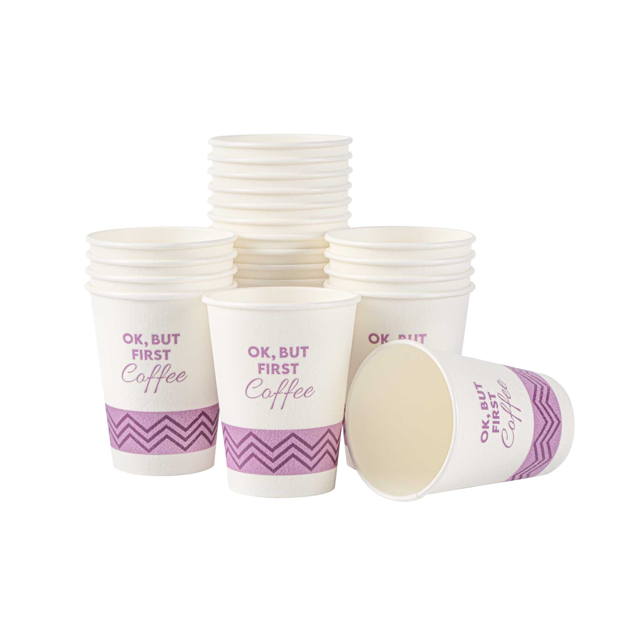 Restpresso 12 oz Pink Paper Insulated Hot Cup - Ok, But First Coffee - 25 count box