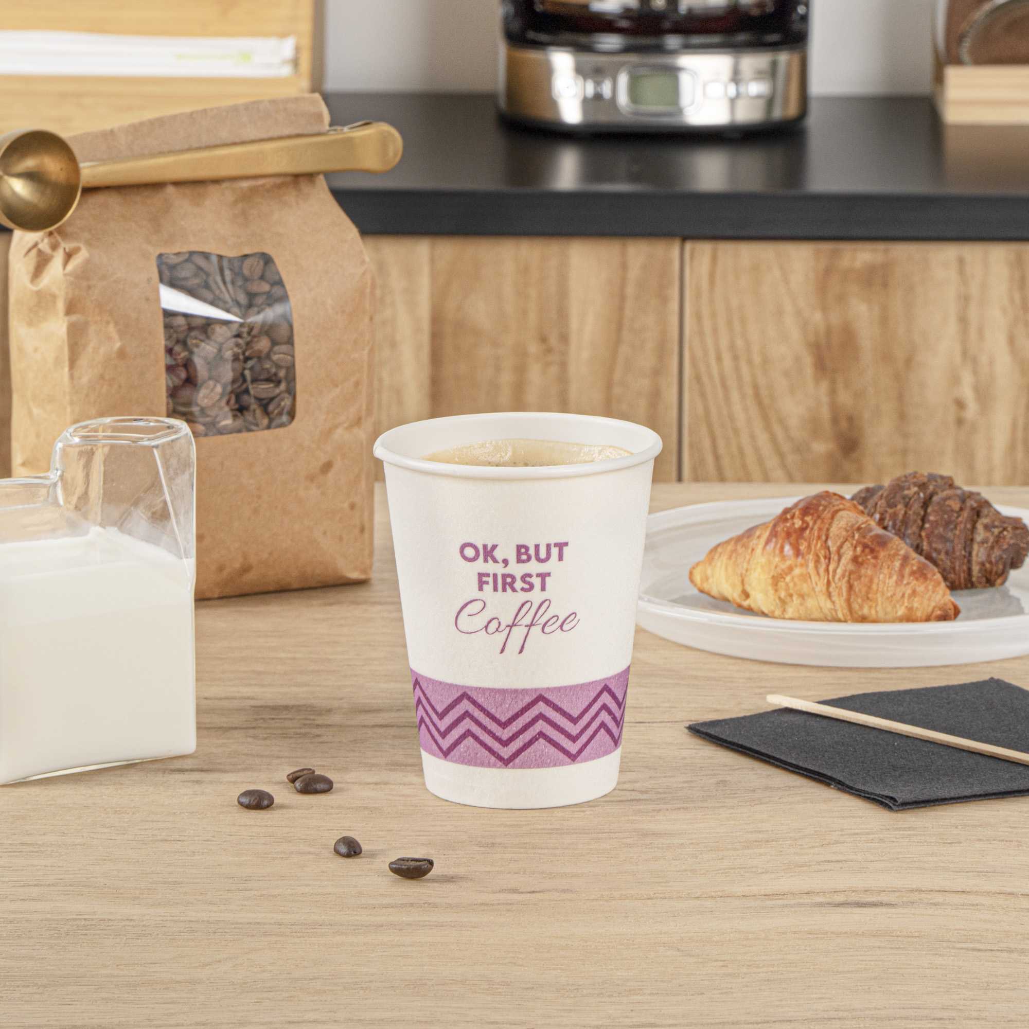 Restpresso 12 oz Pink Paper Insulated Hot Cup - Ok, But First Coffee - 25 count box