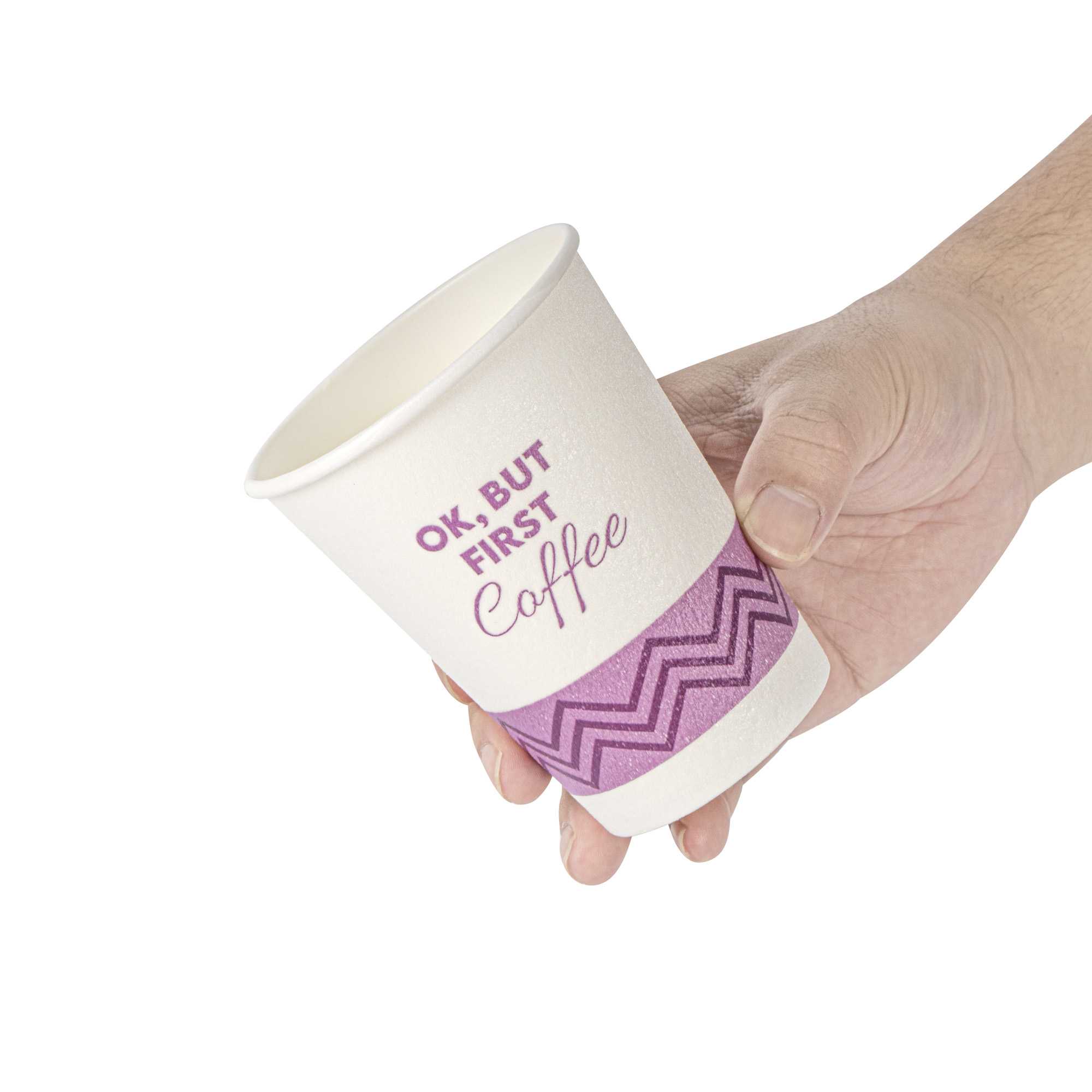 Restpresso 12 oz Pink Paper Insulated Hot Cup - Ok, But First Coffee - 500 count box