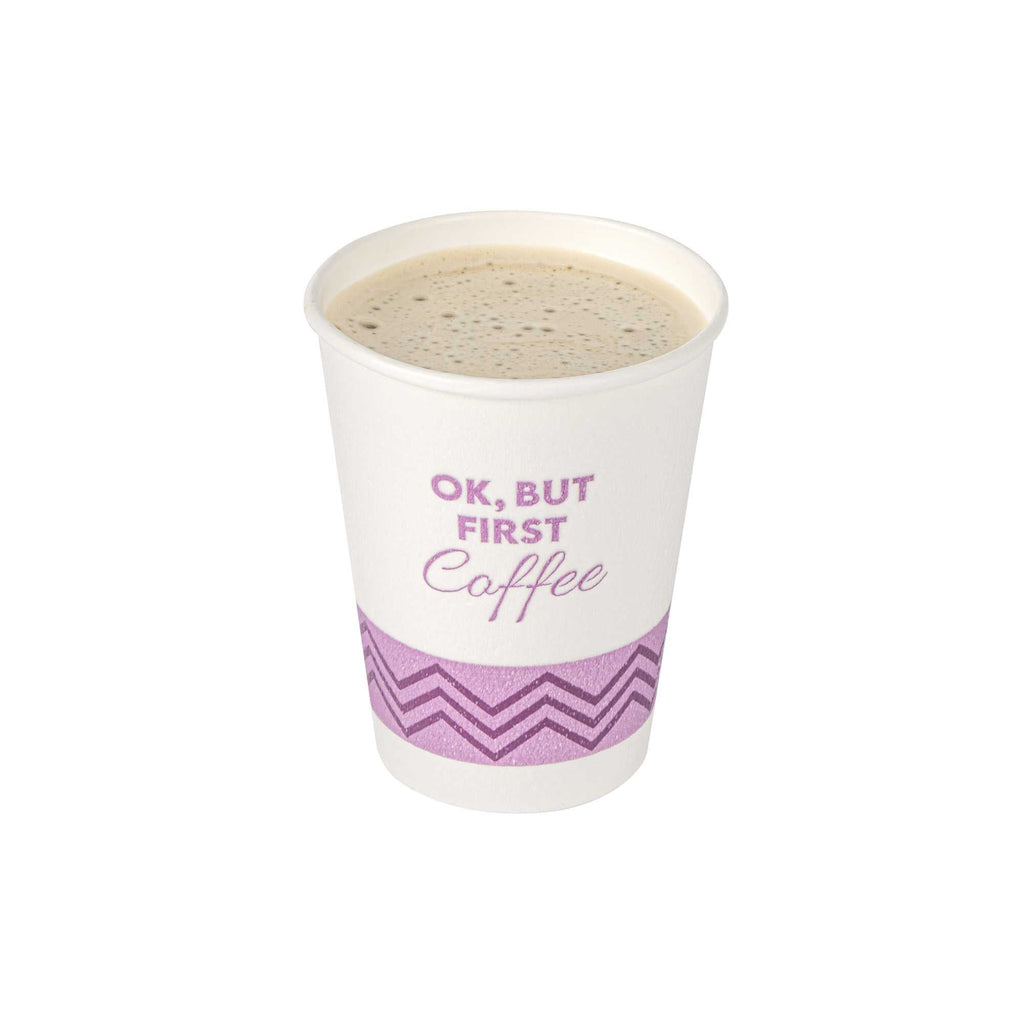 Restpresso 12 oz Pink Paper Insulated Hot Cup - Ok, But First Coffee - 500 count box
