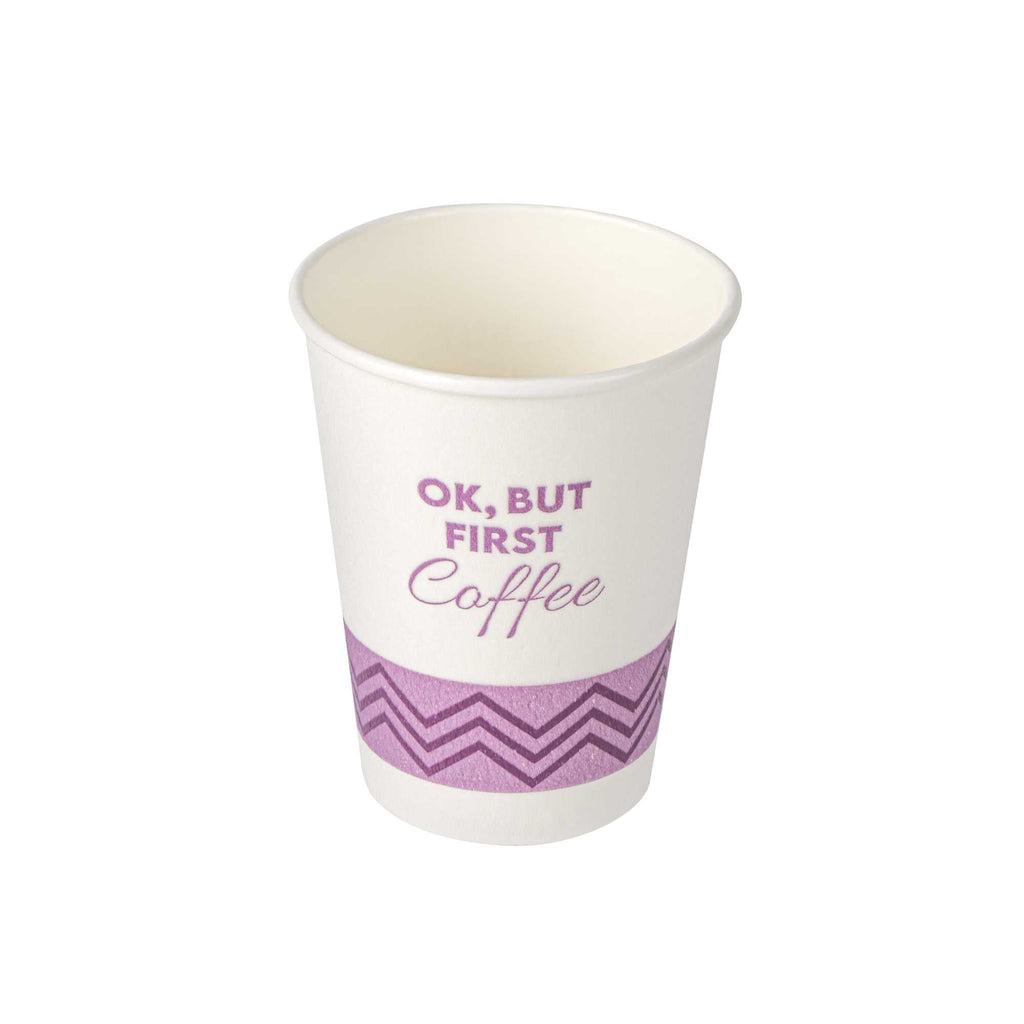 Restpresso 12 oz Pink Paper Insulated Hot Cup - Ok, But First Coffee - 500 count box