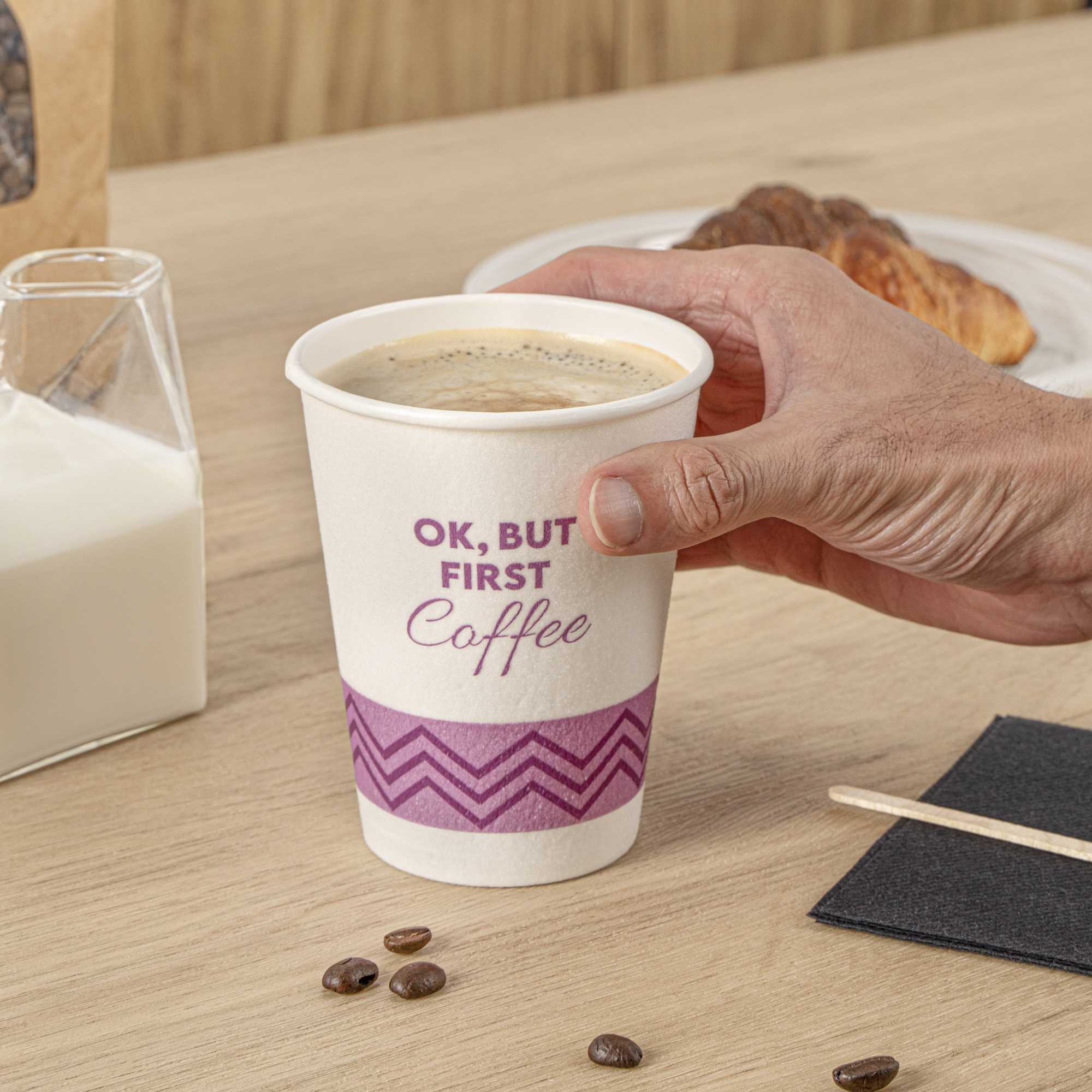 Restpresso 12 oz Pink Paper Insulated Hot Cup - Ok, But First Coffee - 500 count box
