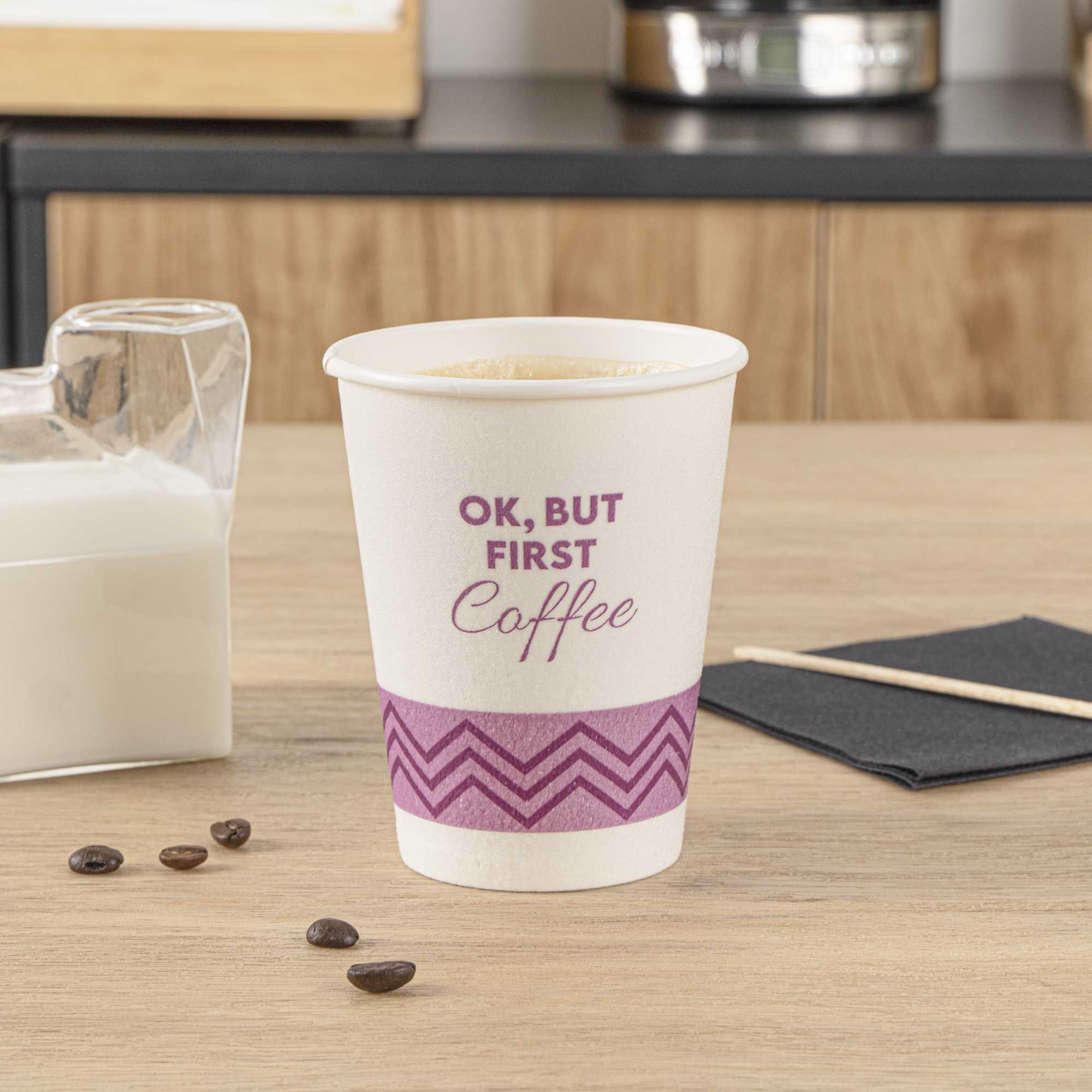Restpresso 12 oz Pink Paper Insulated Hot Cup - Ok, But First Coffee - 500 count box