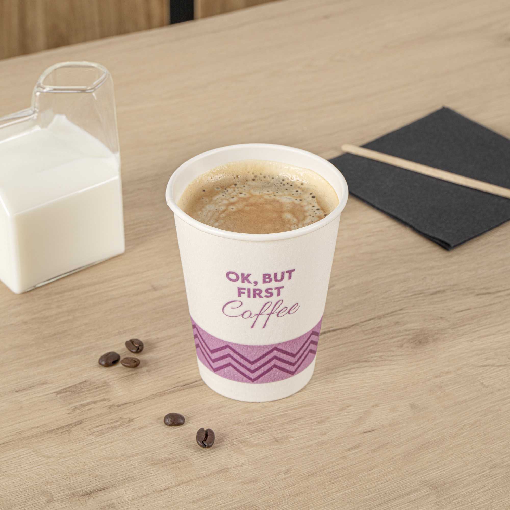 Restpresso 12 oz Pink Paper Insulated Hot Cup - Ok, But First Coffee - 500 count box