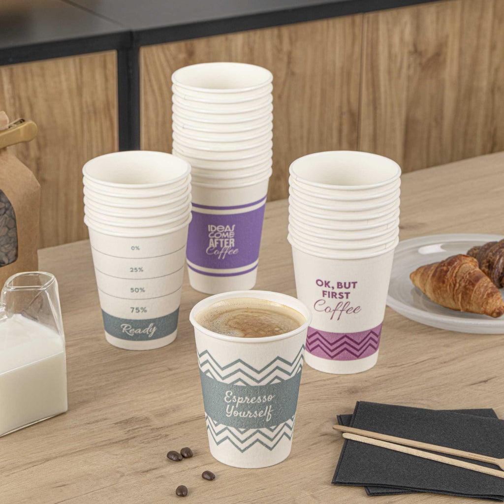 Restpresso 12 oz Assorted Paper Insulated Hot Cup Set - Coffee Quotes - 500 count box