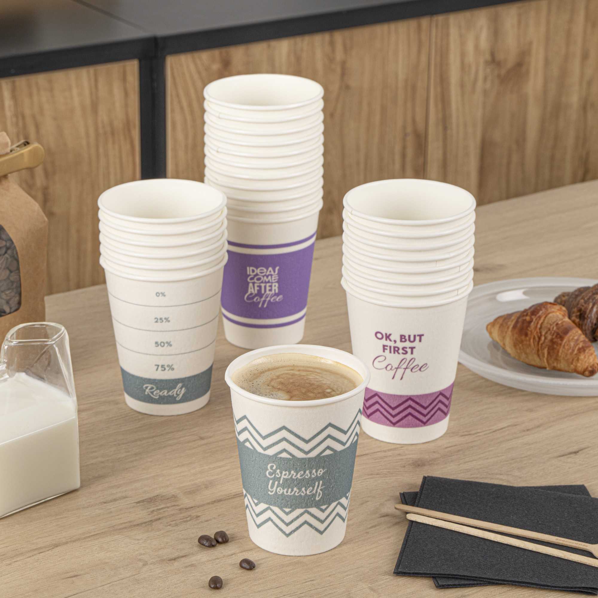 Restpresso 12 oz Assorted Paper Insulated Hot Cup Set - Coffee Quotes - 500 count box