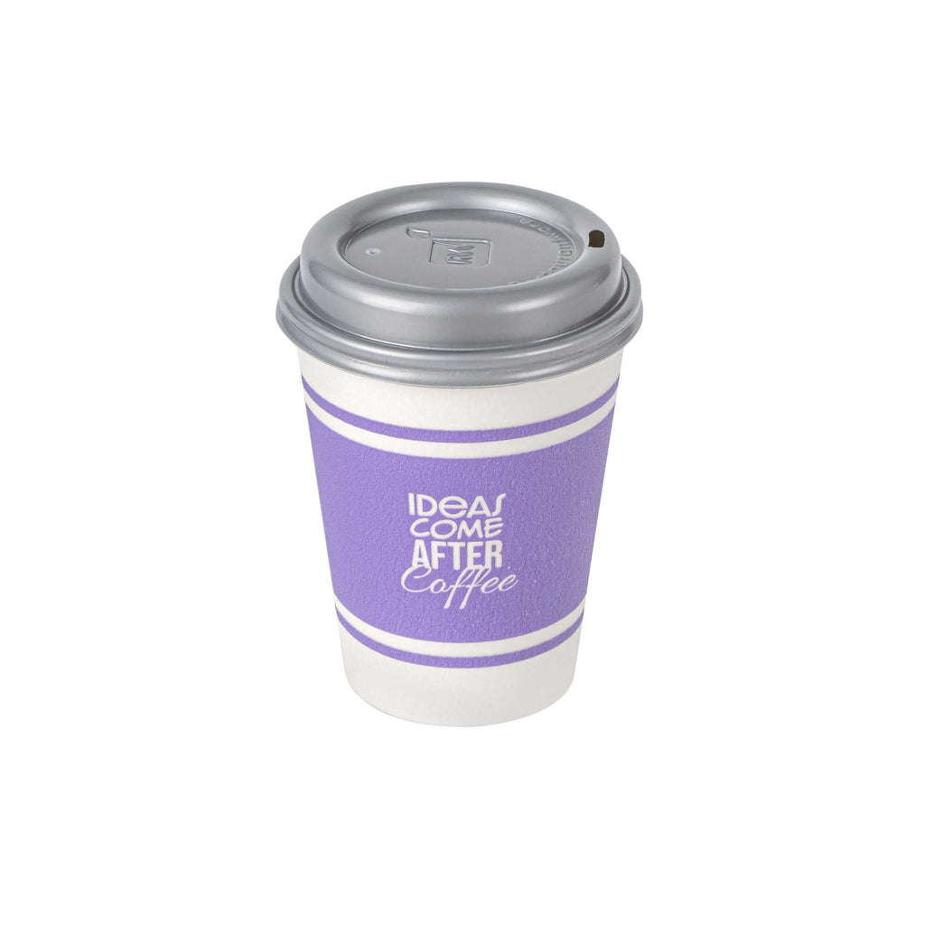 Restpresso 12 oz Purple Paper Insulated Hot Cup - Ideas Come After Coffee, with Gray Lid - 100 count box