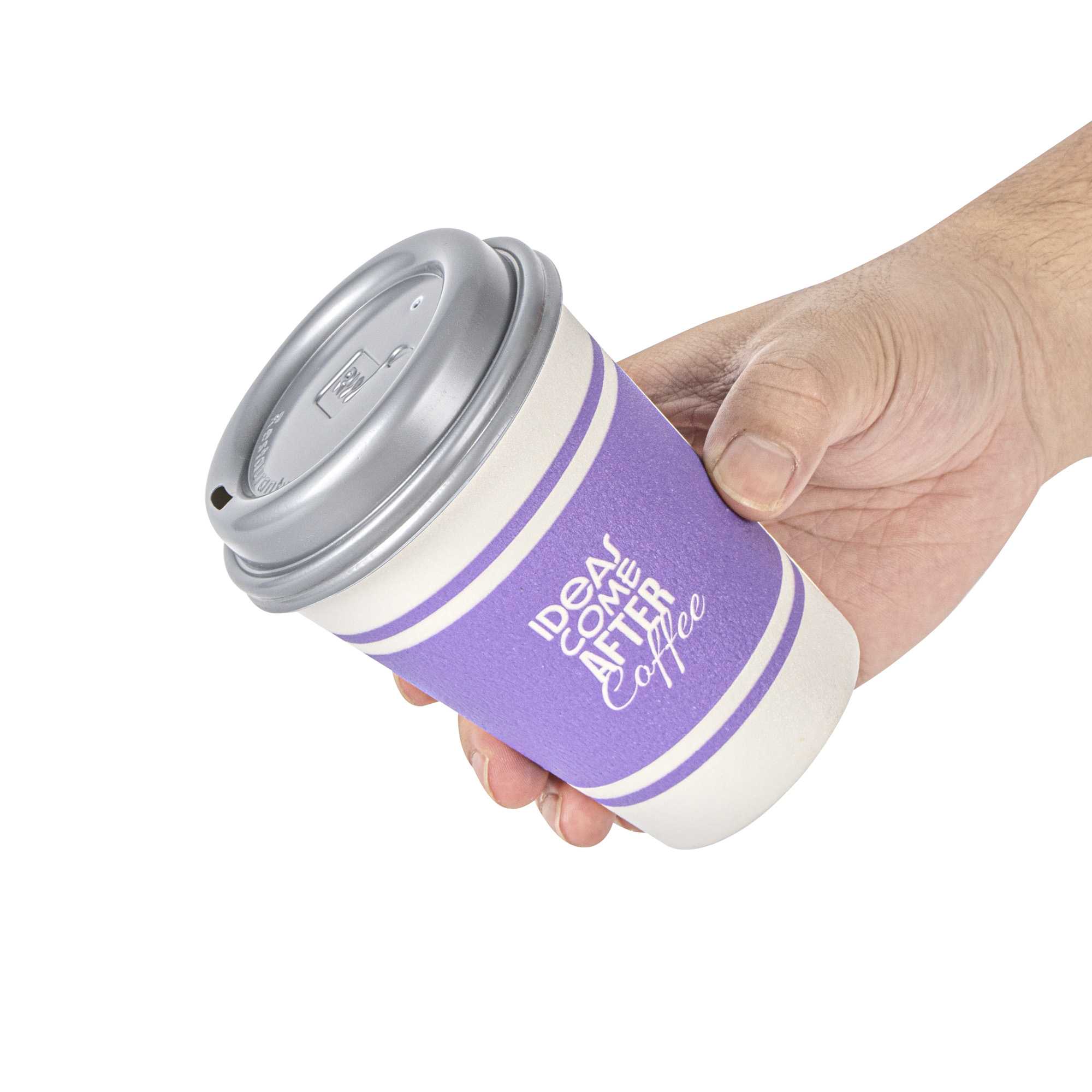 Restpresso 12 oz Purple Paper Insulated Hot Cup - Ideas Come After Coffee, with Gray Lid - 400 count box