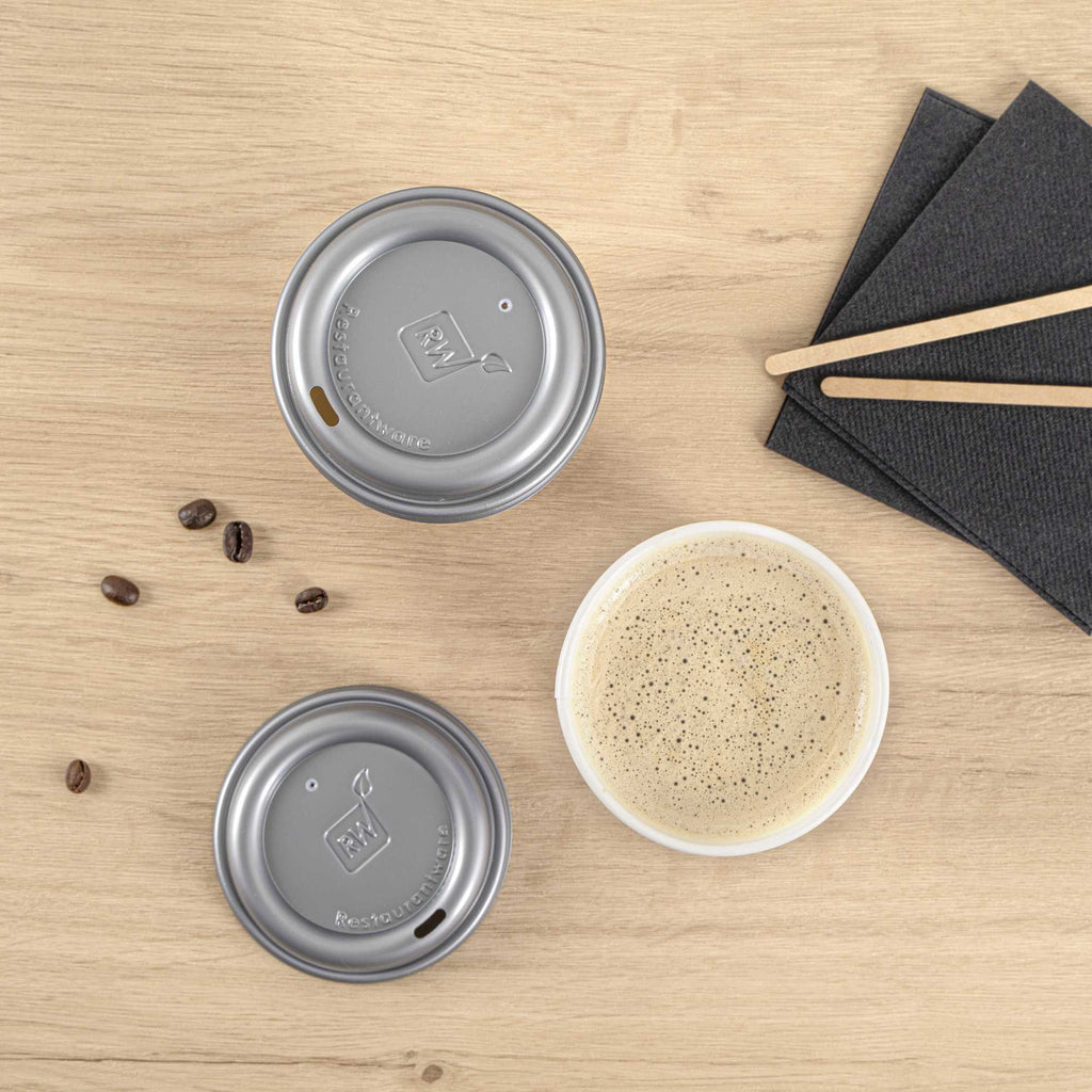 Restpresso 12 oz Purple Paper Insulated Hot Cup - Ideas Come After Coffee, with Gray Lid - 400 count box