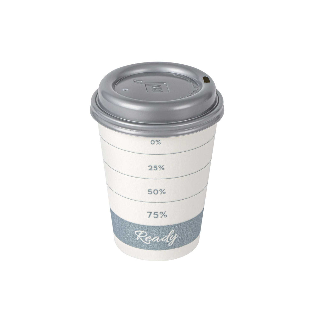 Restpresso 12 oz Green Paper Insulated Hot Cup - Readiness Meter, with Gray Lid - 100 count box