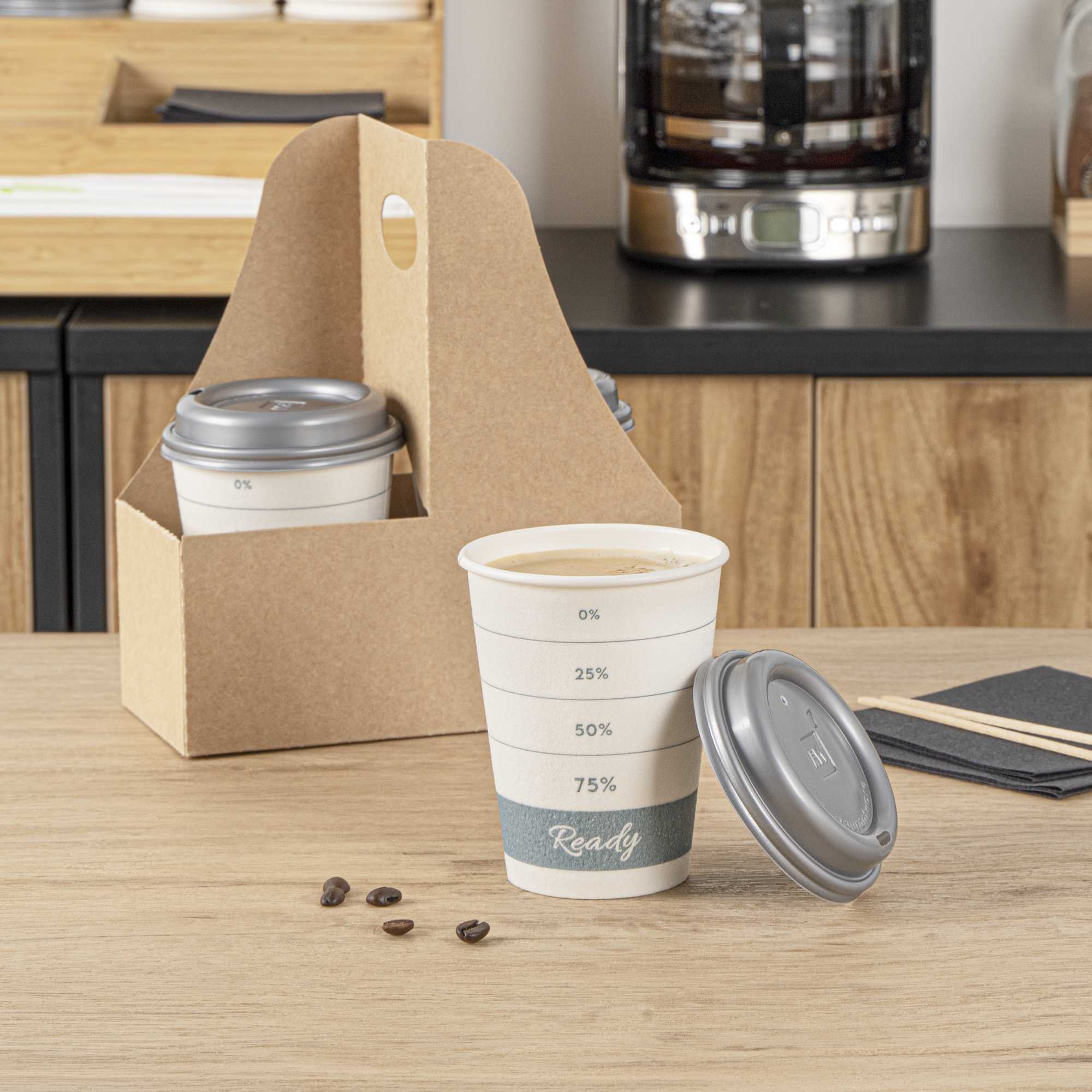 Restpresso 12 oz Green Paper Insulated Hot Cup - Readiness Meter, with Gray Lid - 100 count box