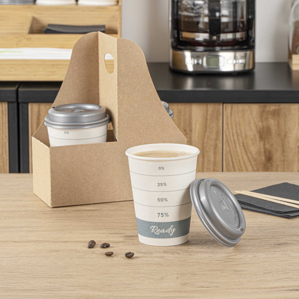 Restpresso 12 oz Green Paper Insulated Hot Cup - Readiness Meter, with Gray Lid - 400 count box