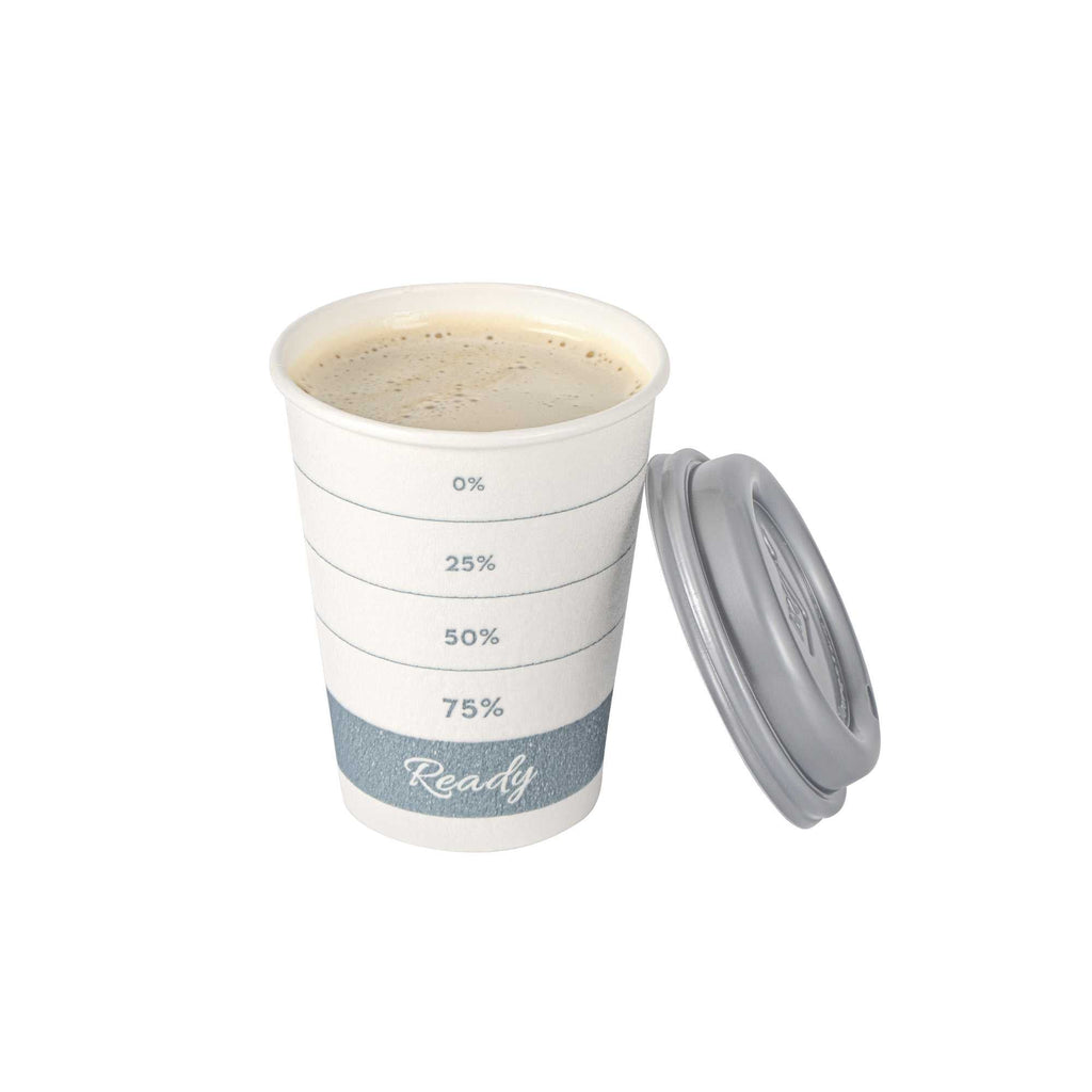 Restpresso 12 oz Green Paper Insulated Hot Cup - Readiness Meter, with Gray Lid - 400 count box