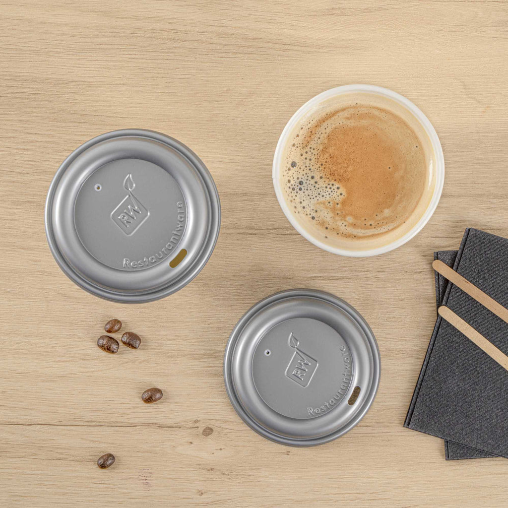 Restpresso 12 oz Blue Paper Insulated Hot Cup - Espresso Yourself, with Gray Lid - 100 count box