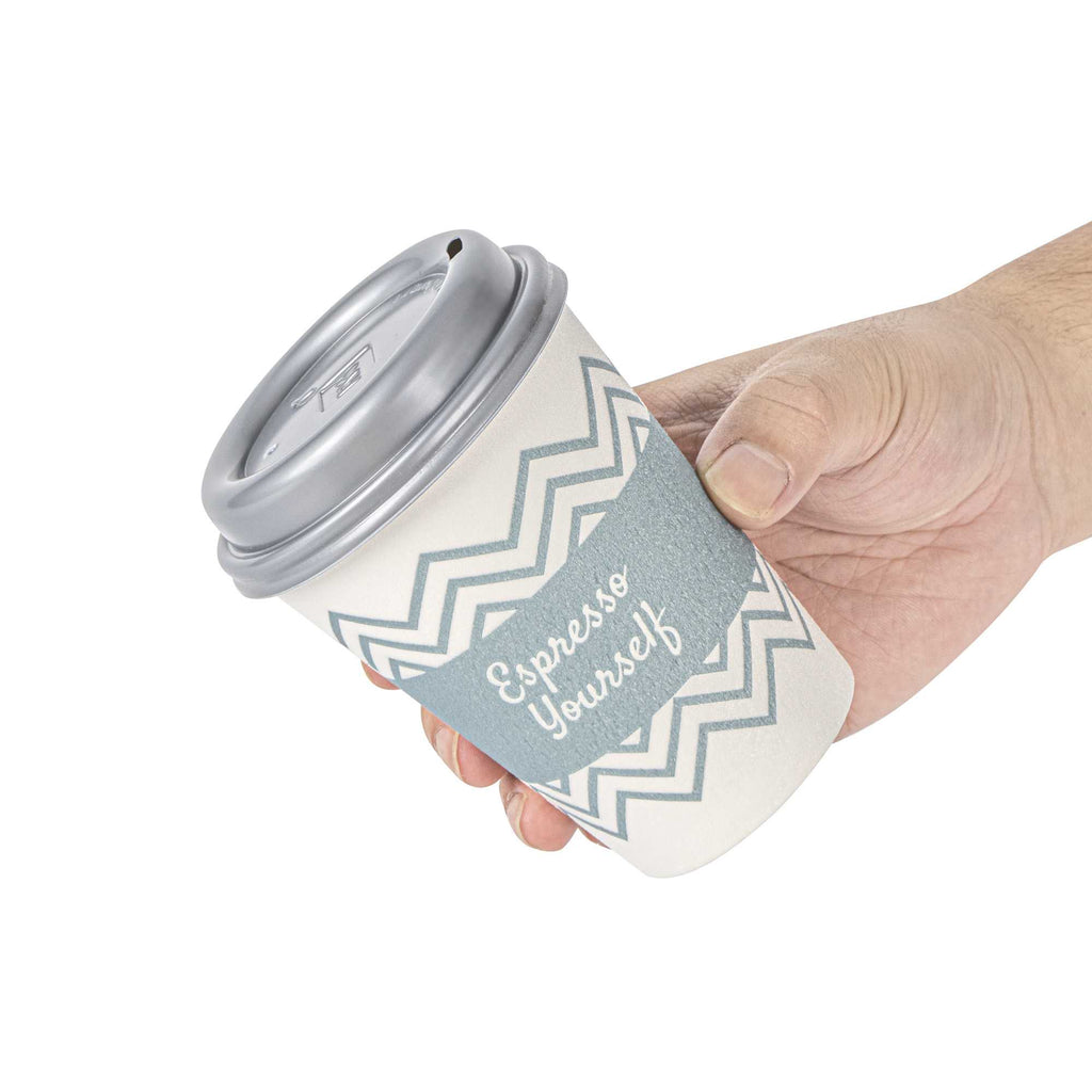 Restpresso 12 oz Blue Paper Insulated Hot Cup - Espresso Yourself, with Gray Lid - 400 count box