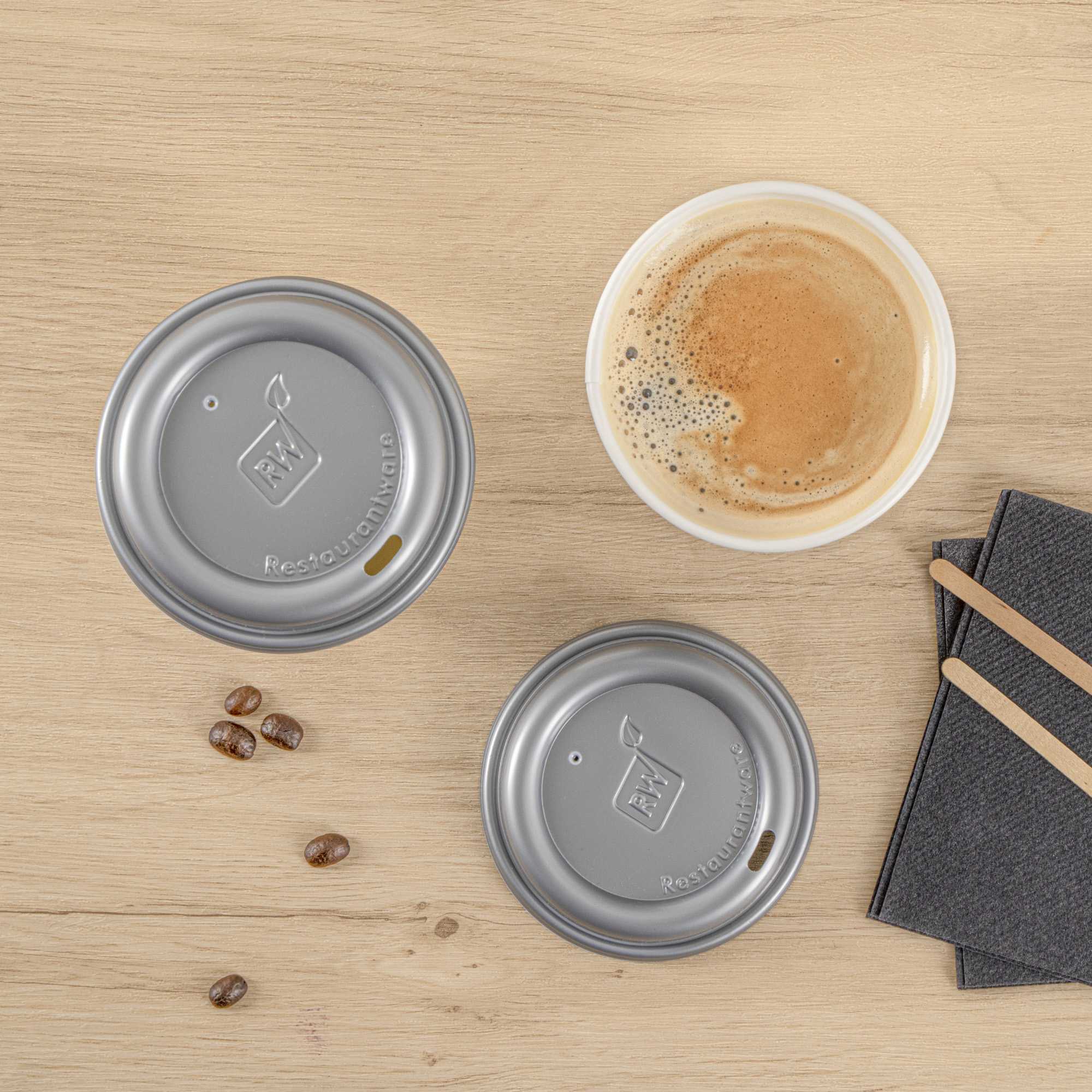 Restpresso 12 oz Blue Paper Insulated Hot Cup - Espresso Yourself, with Gray Lid - 400 count box