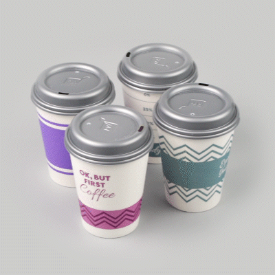 Restpresso 12 oz Assorted Paper Insulated Hot Cup Set - Coffee Quotes, with Gray Lid - 100 count box