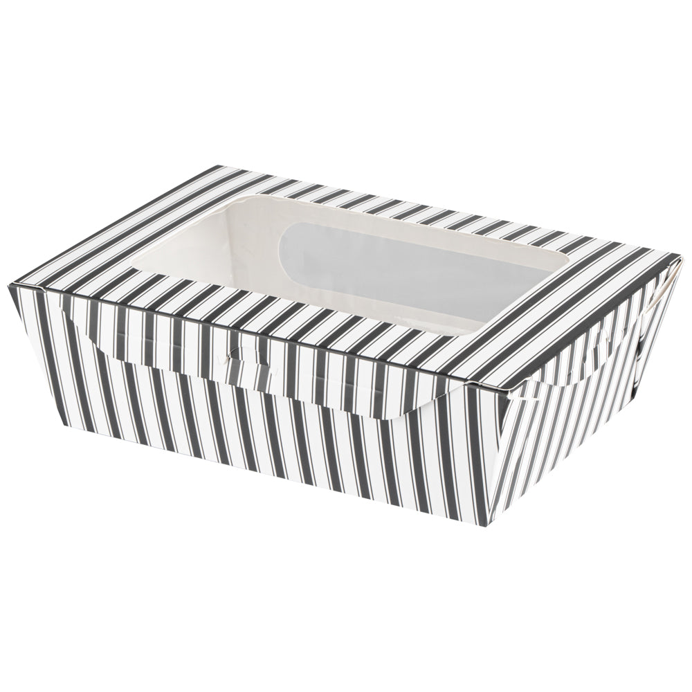 Chef 101 57 oz Rectangle Black and White Paper Extra Large Bio Take Out Container- Windows,PLA Lining - 8" x 5 1/2" x 2 1/2" - 200 count box