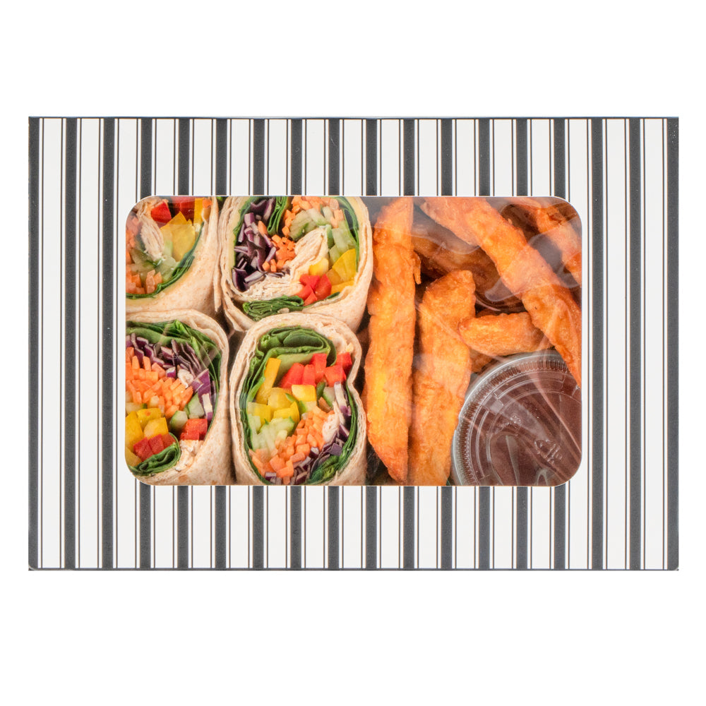 Chef 101 57 oz Rectangle Black and White Paper Extra Large Bio Take Out Container- Windows,PLA Lining - 8" x 5 1/2" x 2 1/2" - 200 count box