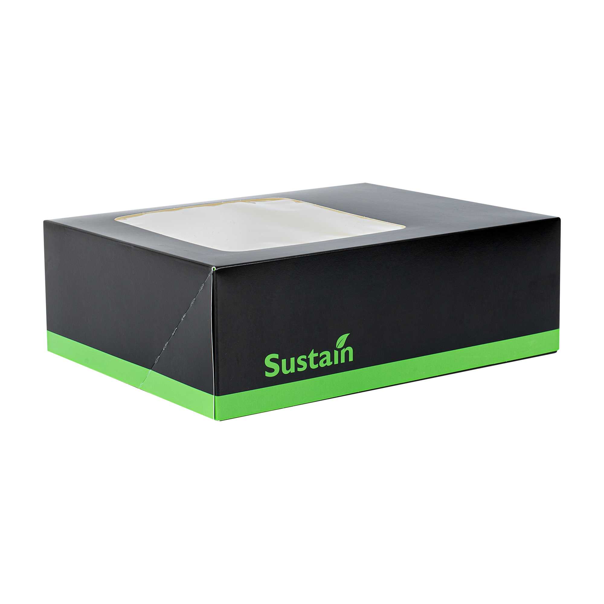 Sustain Rectangle Black Paper Auto-Popup Bakery Box - with PLA Lining and Window - 9" x 7" x 3" - 25 count box