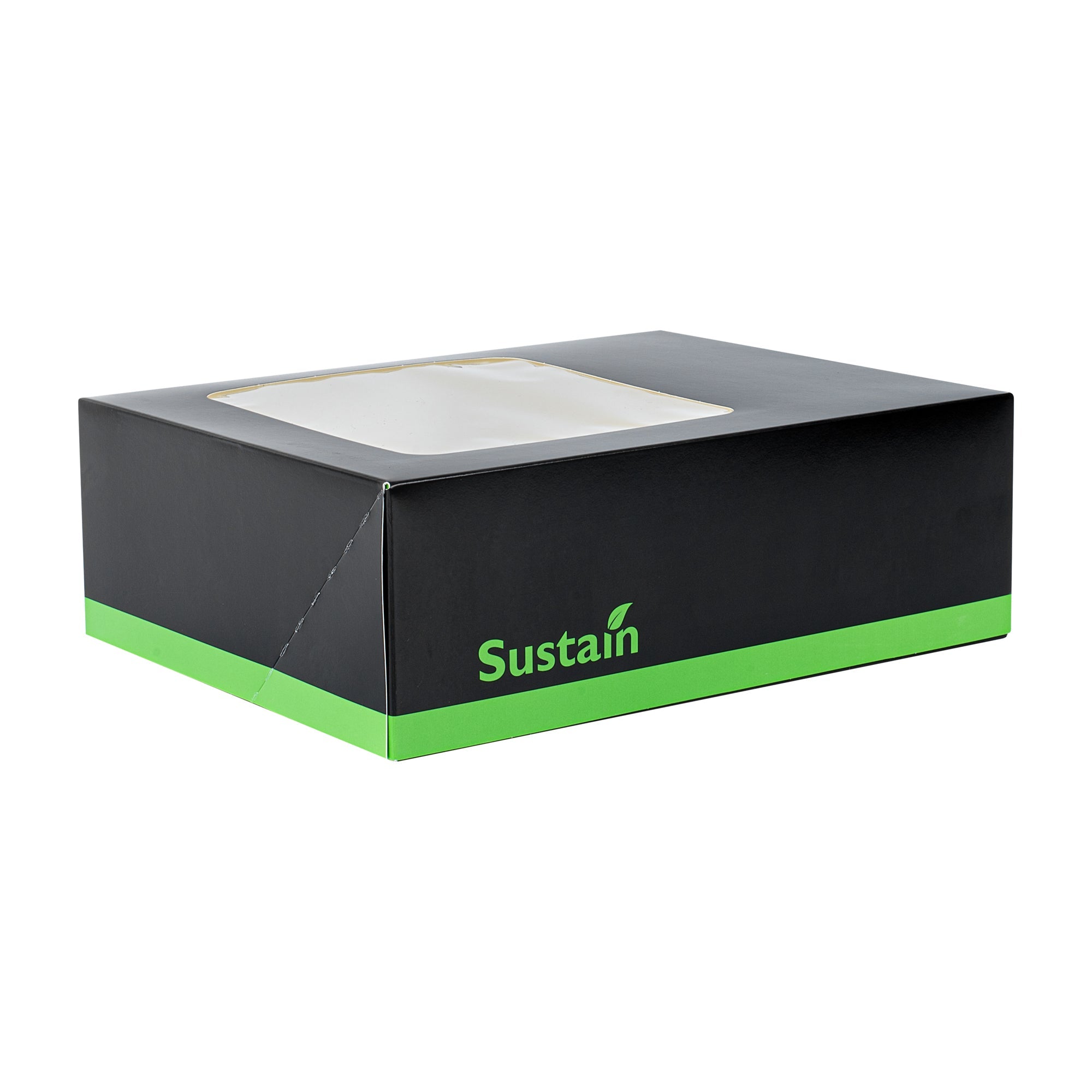 Sustain Rectangle Black Paper Auto-Popup Bakery Box - with PLA Lining and Window - 9" x 7" x 3" - 200 count box