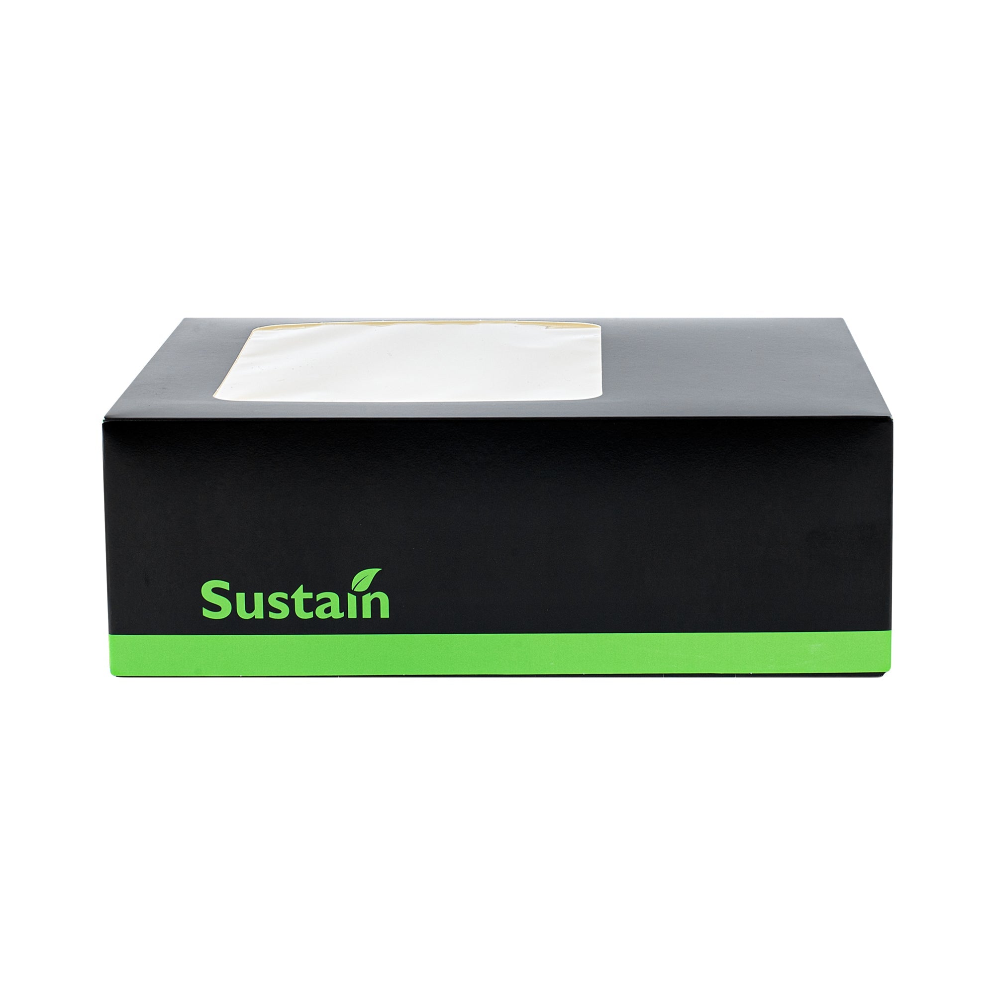Sustain Rectangle Black Paper Auto-Popup Bakery Box - with PLA Lining and Window - 9" x 7" x 3" - 200 count box