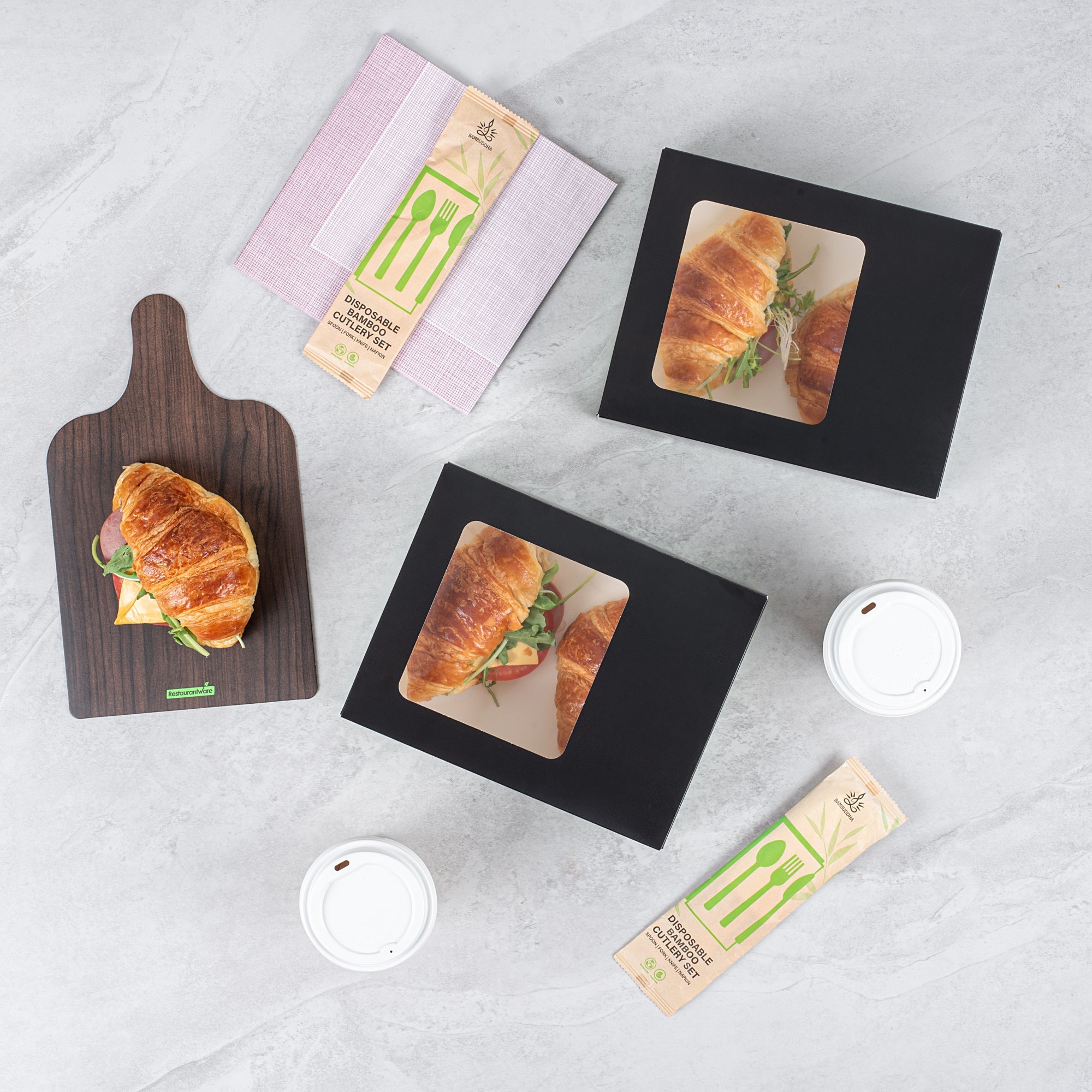 Sustain Rectangle Black Paper Auto-Popup Bakery Box - with PLA Lining and Window - 9" x 7" x 3" - 200 count box