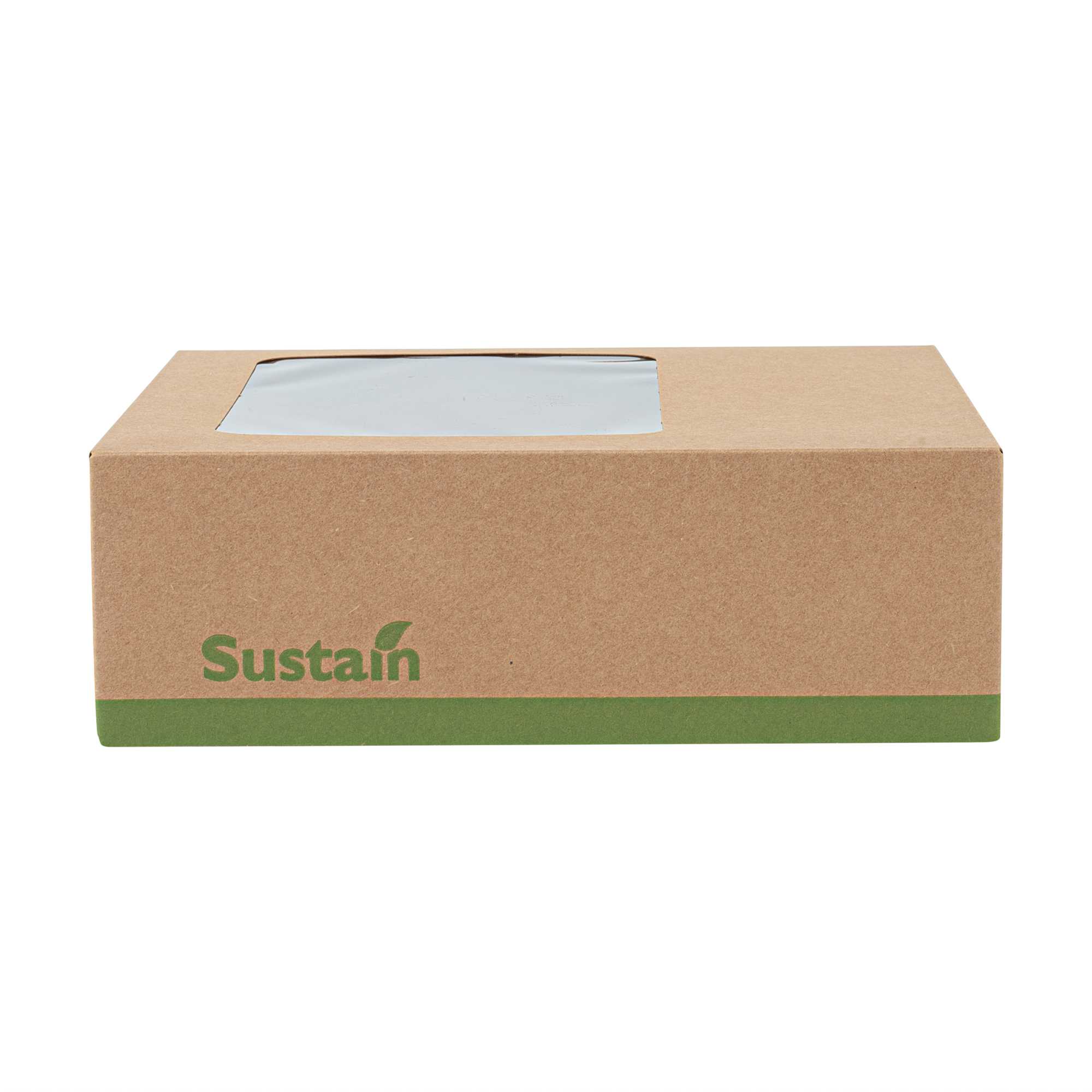 Sustain Rectangle Kraft Paper Auto-Popup Bakery Box - with PLA Lining and Window - 9" x 7" x 3" - 25 count box