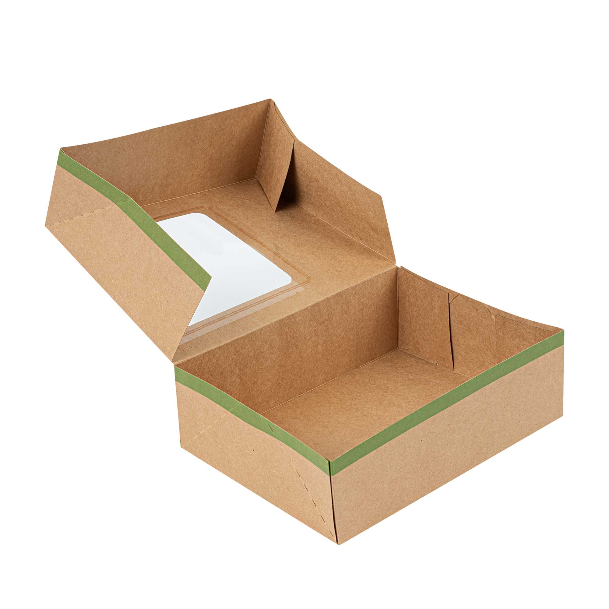 Sustain Rectangle Kraft Paper Auto-Popup Bakery Box - with PLA Lining and Window - 9" x 7" x 3" - 25 count box