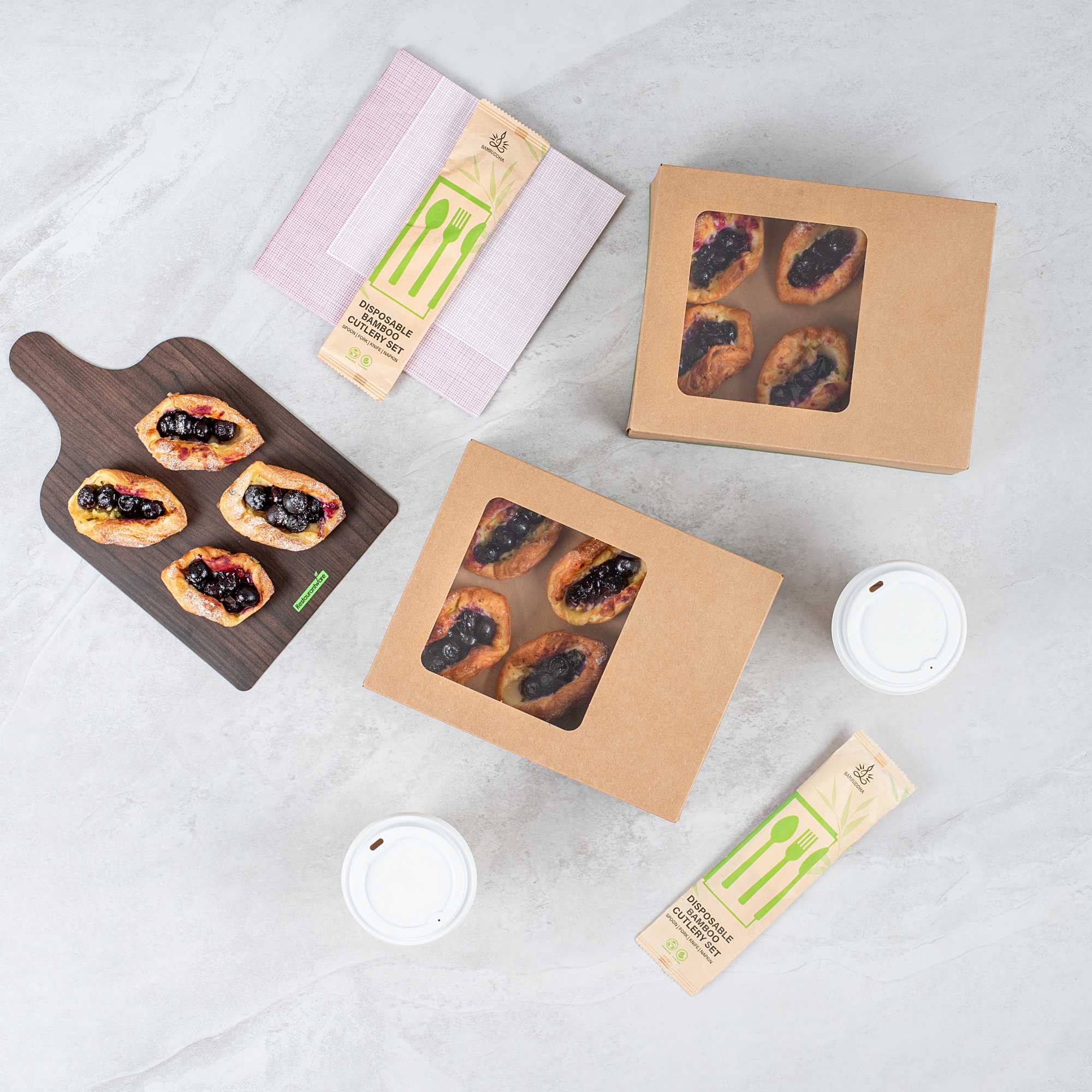 Sustain Rectangle Kraft Paper Auto-Popup Bakery Box - with PLA Lining and Window - 9" x 7" x 3" - 25 count box