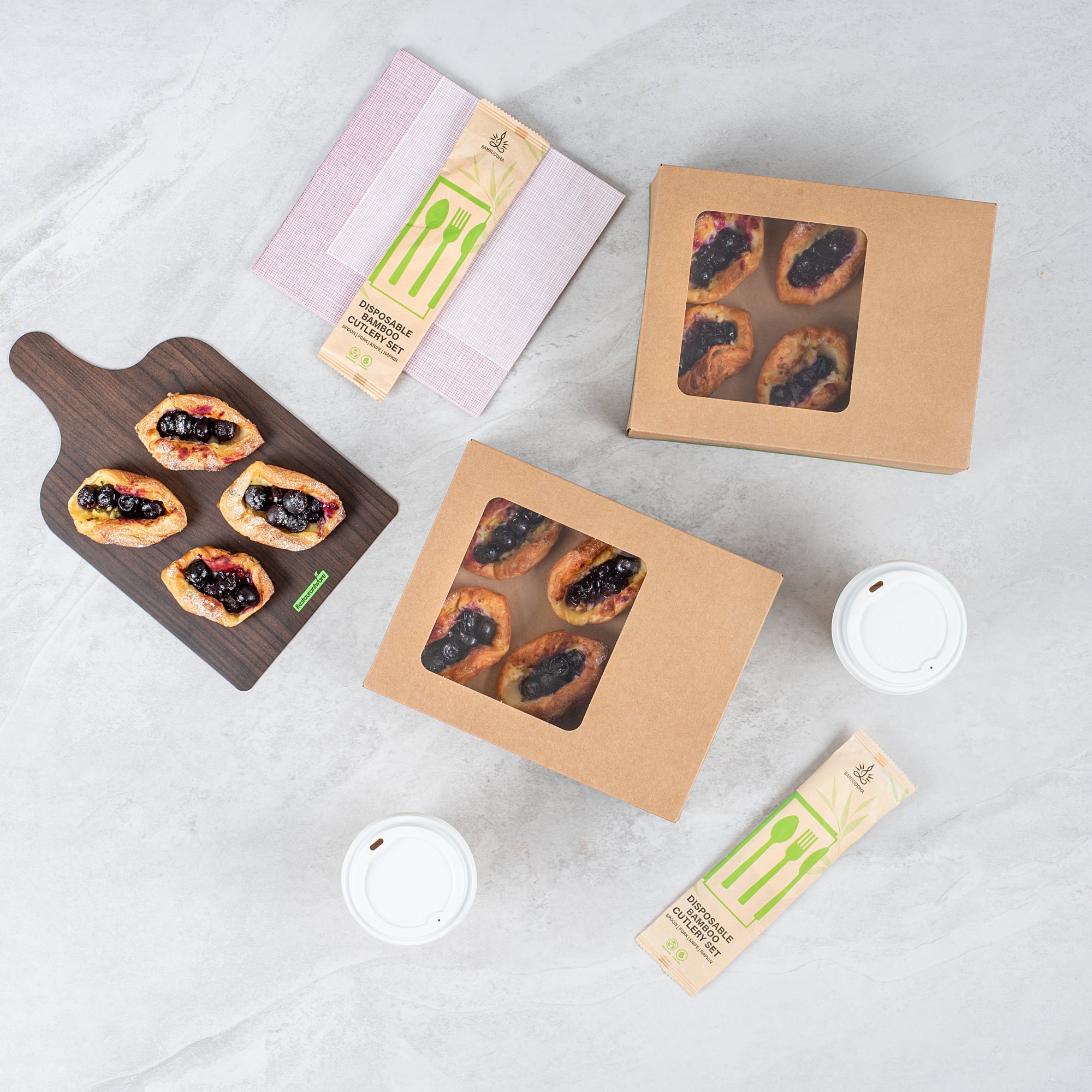 Sustain Rectangle Kraft Paper Auto-Popup Bakery Box - with PLA Lining and Window - 9" x 7" x 3" - 200 count box