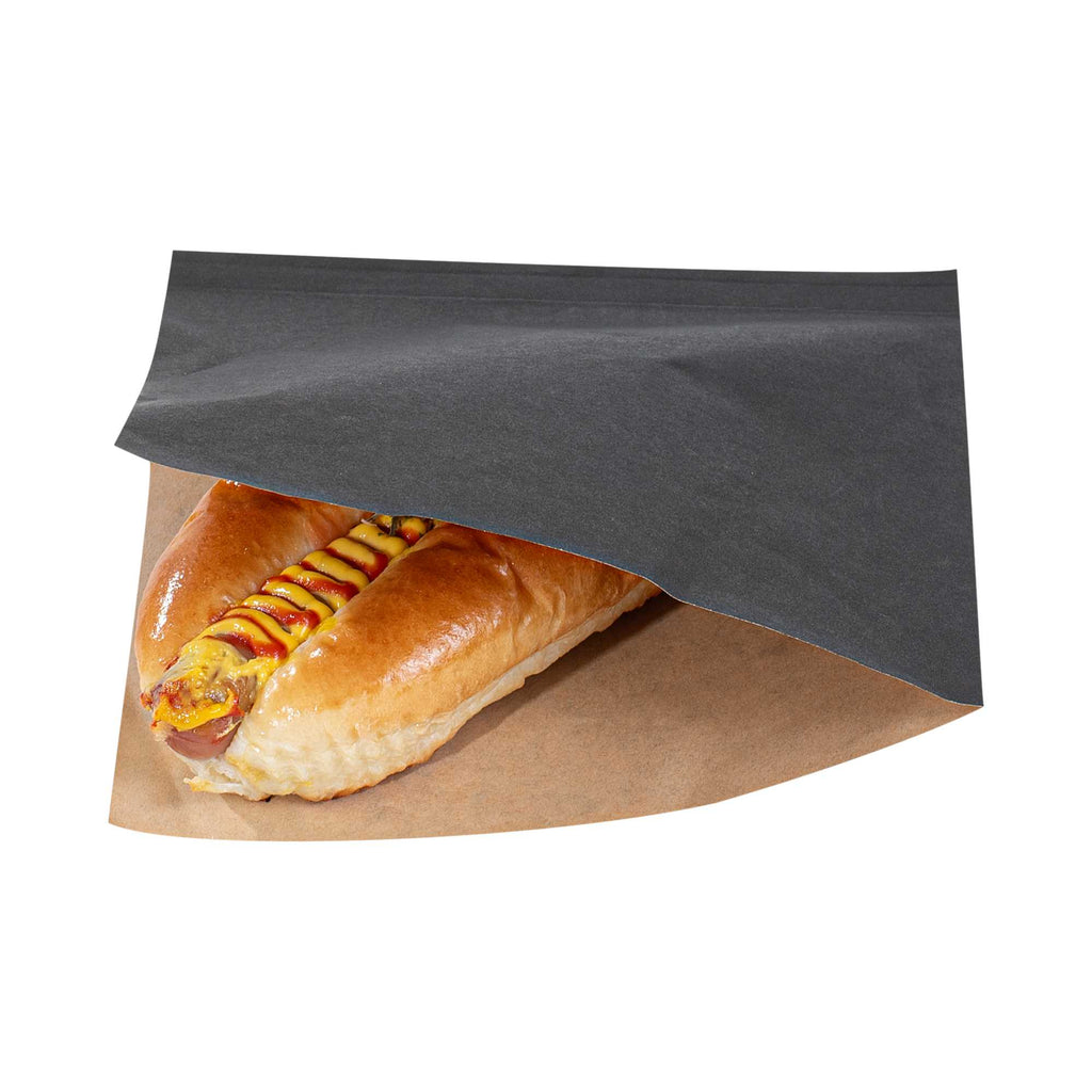 Bag Tek Black Paper Medium Double Open Bag - Greaseproof - 7" x 6 3/4" - 100 count box