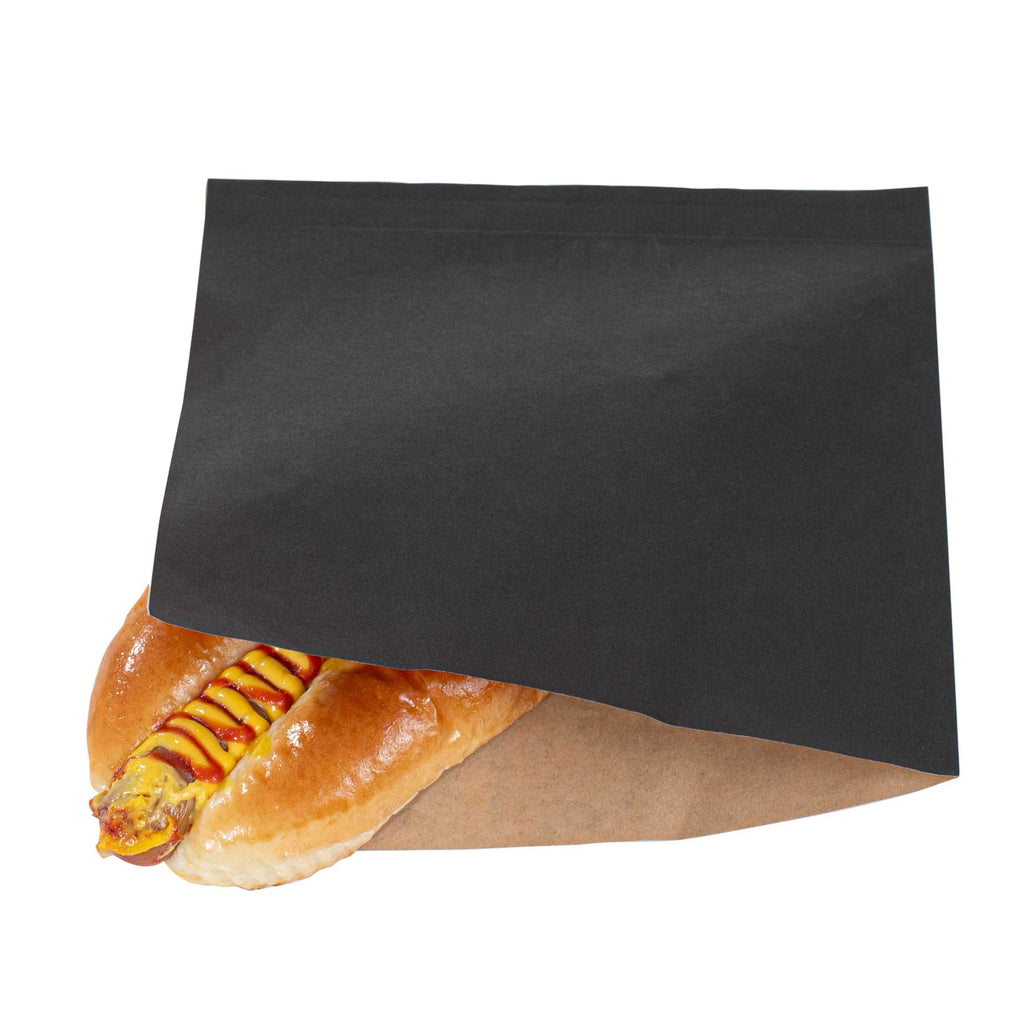 Bag Tek Black Paper Medium Double Open Bag - Greaseproof - 7" x 6 3/4" - 5000 count box