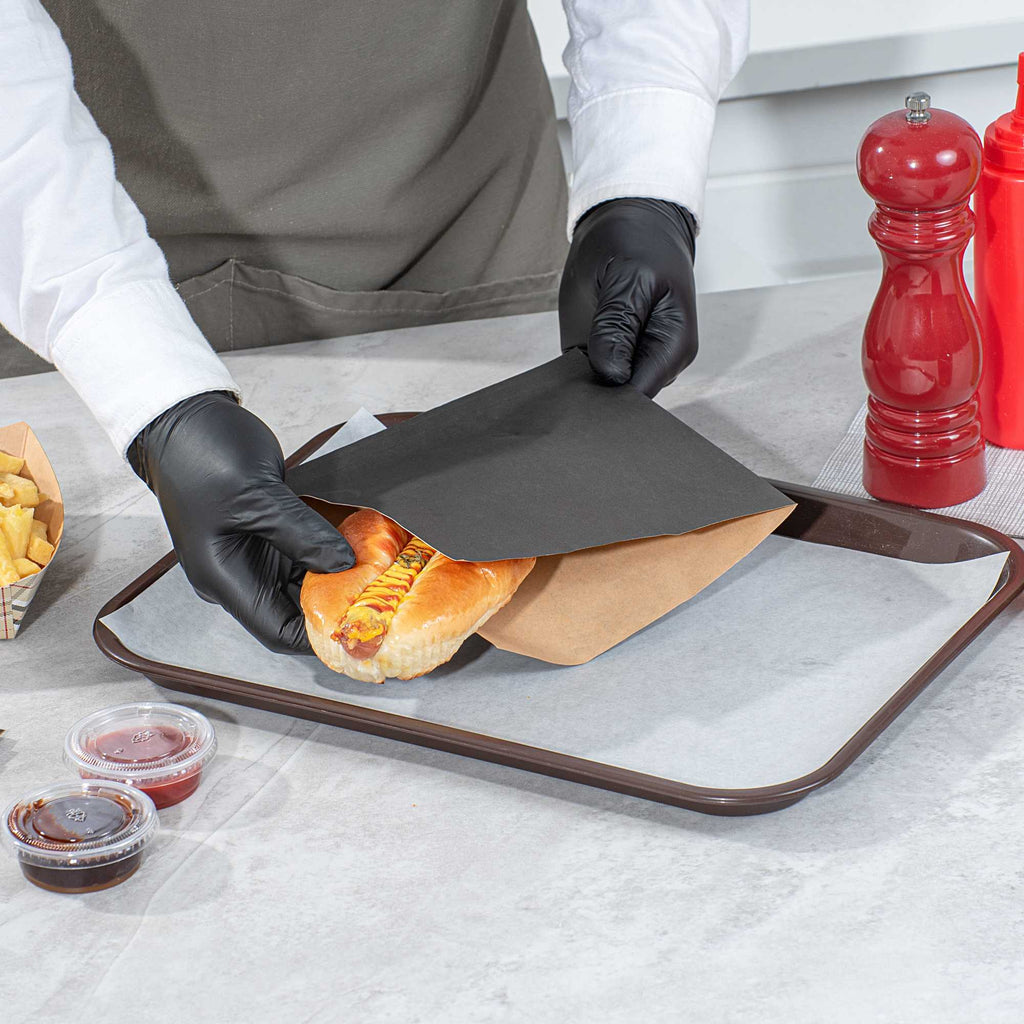 Bag Tek Black Paper Medium Double Open Bag - Greaseproof - 7" x 6 3/4" - 5000 count box