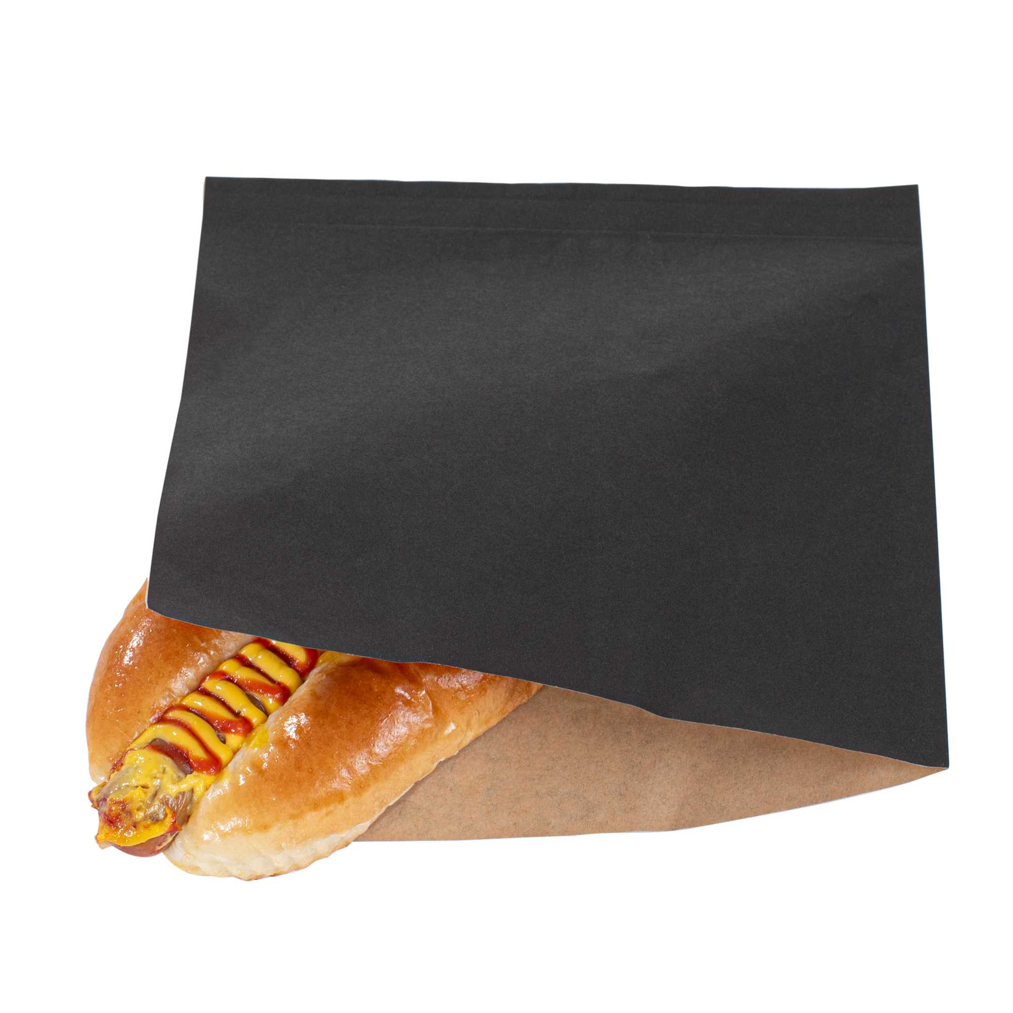 Bag Tek Black Paper Medium Double Open Bag - Greaseproof - 7" x 6 3/4" - 100 count box