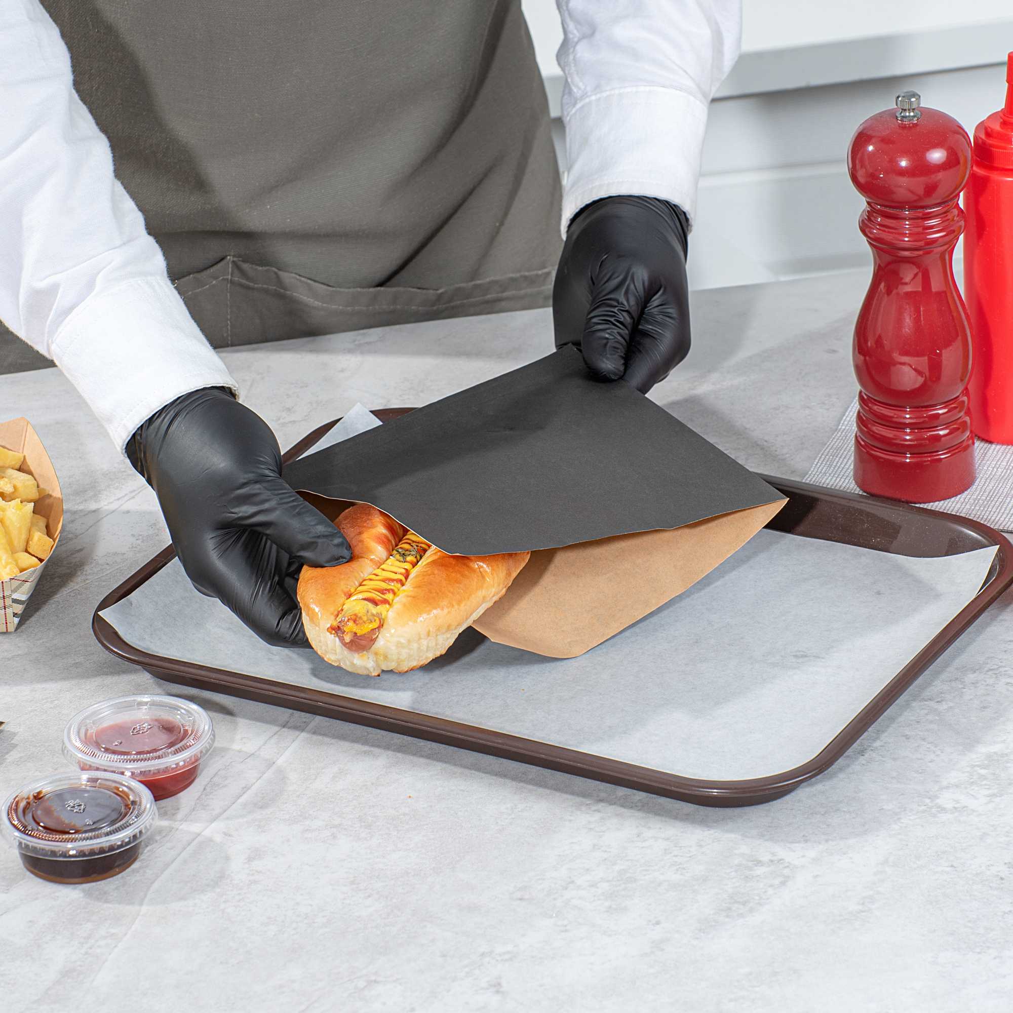 Bag Tek Black Paper Medium Double Open Bag - Greaseproof - 7" x 6 3/4" - 100 count box