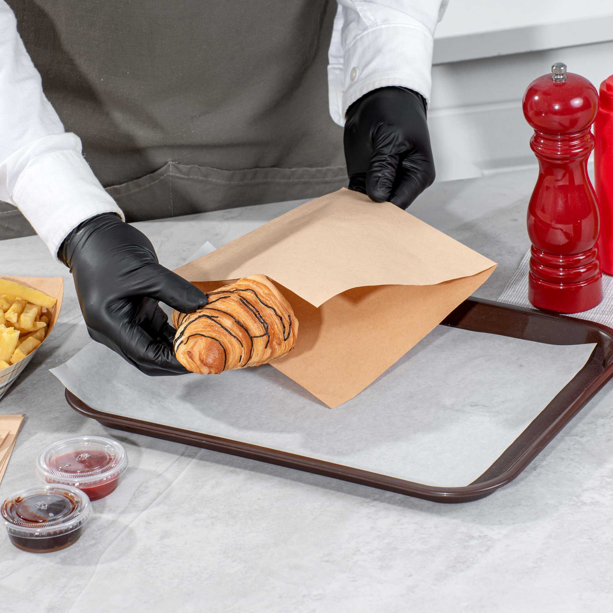Bag Tek Kraft Paper Medium Double Open Bag - Greaseproof - 7" x 6 3/4" - 100 count box