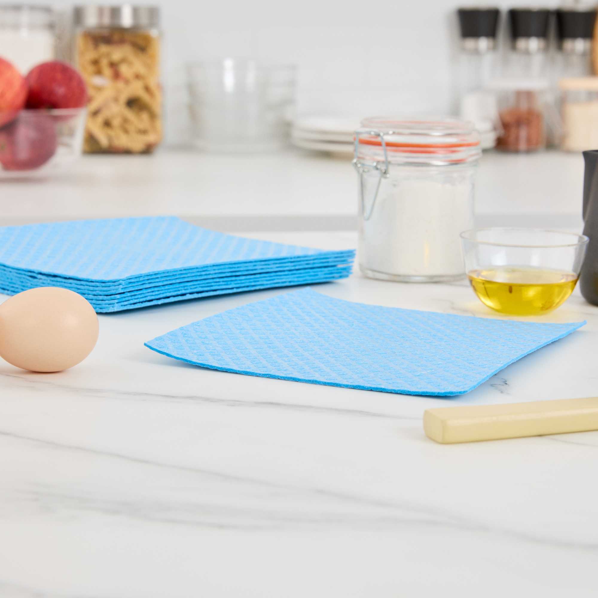 Clean Tek Professional Blue Reusable Swedish Dishcloth - Biodegradable - 6 3/4" x 7 3/4" - 10 count box