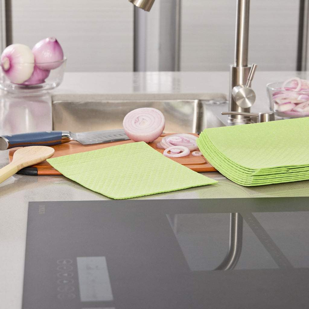 Clean Tek Professional Green Reusable Swedish Dishcloth - 6 3/4" x 7 3/4" - 200 count box