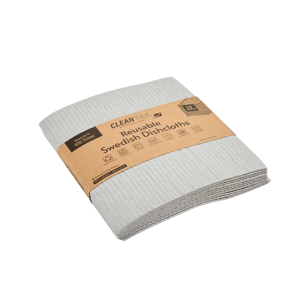 Clean Tek Professional Gray Reusable Swedish Dishcloth - Biodegradable - 6 3/4" x 7 3/4" - 10 count box