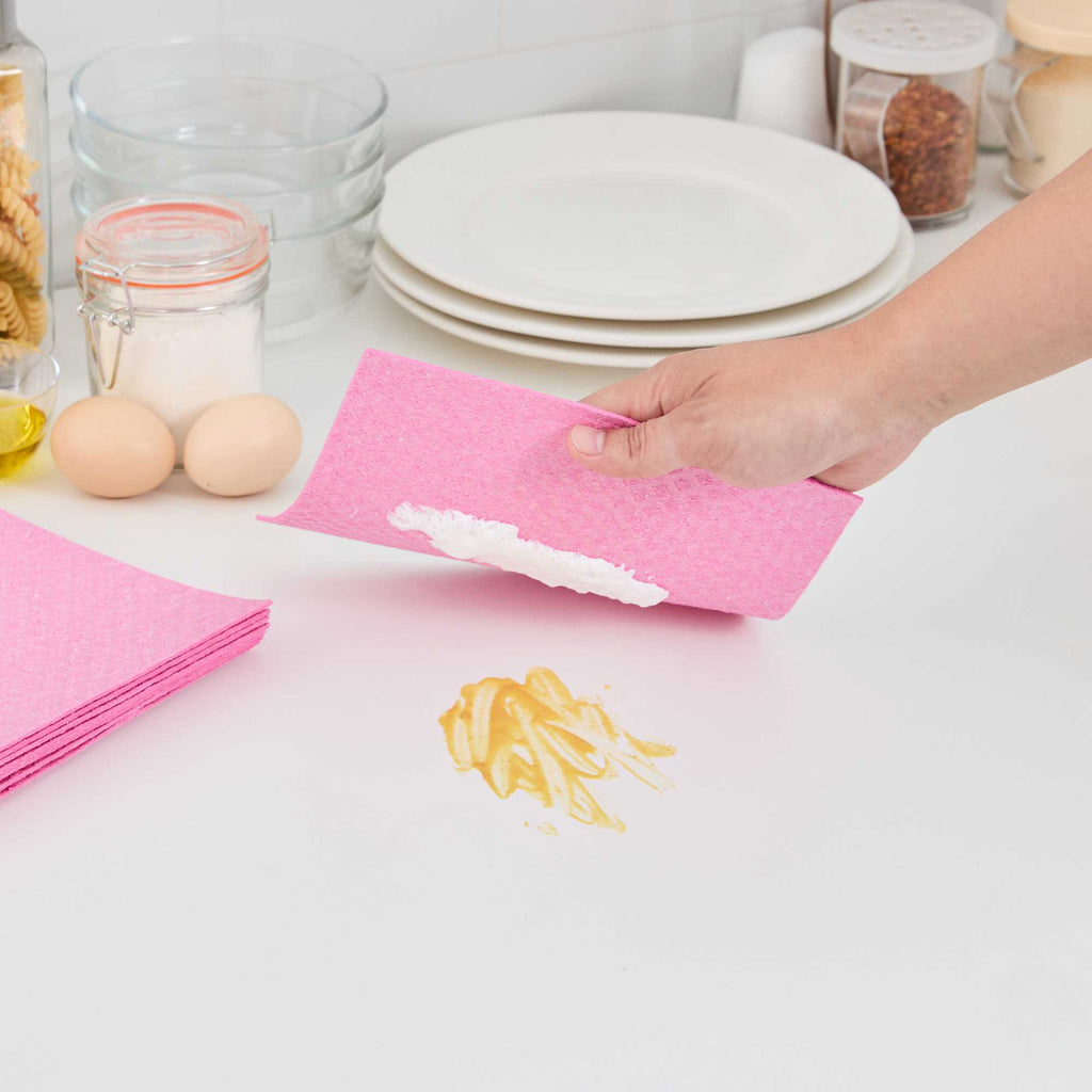 Clean Tek Professional Pink Reusable Swedish Dishcloth - Biodegradable - 6 3/4" x 7 3/4" - 10 count box
