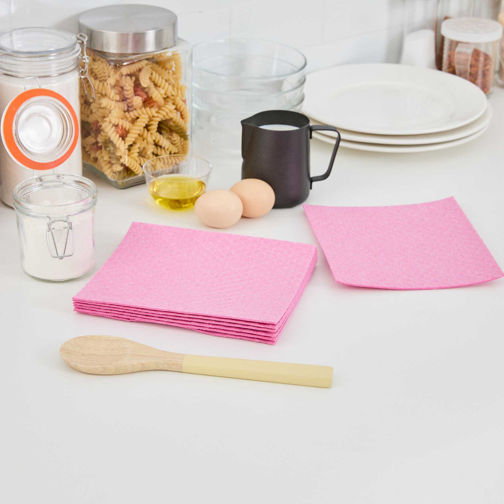 Clean Tek Professional Pink Reusable Swedish Dishcloth - Biodegradable - 6 3/4" x 7 3/4" - 10 count box