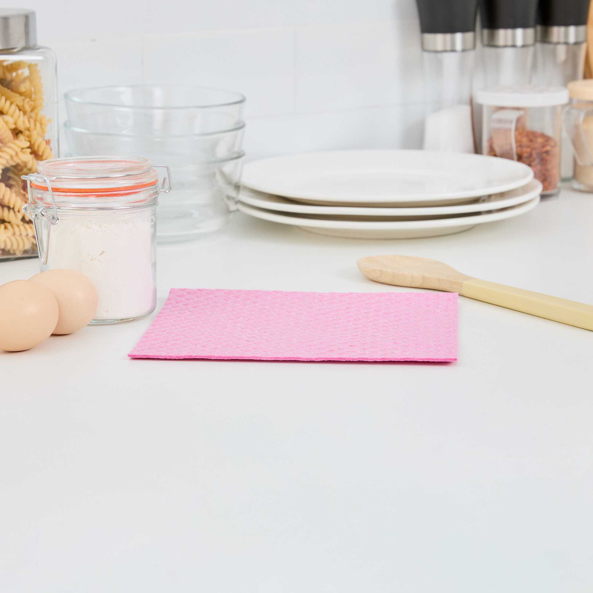 Clean Tek Professional Pink Reusable Swedish Dishcloth - Biodegradable - 6 3/4" x 7 3/4" - 10 count box