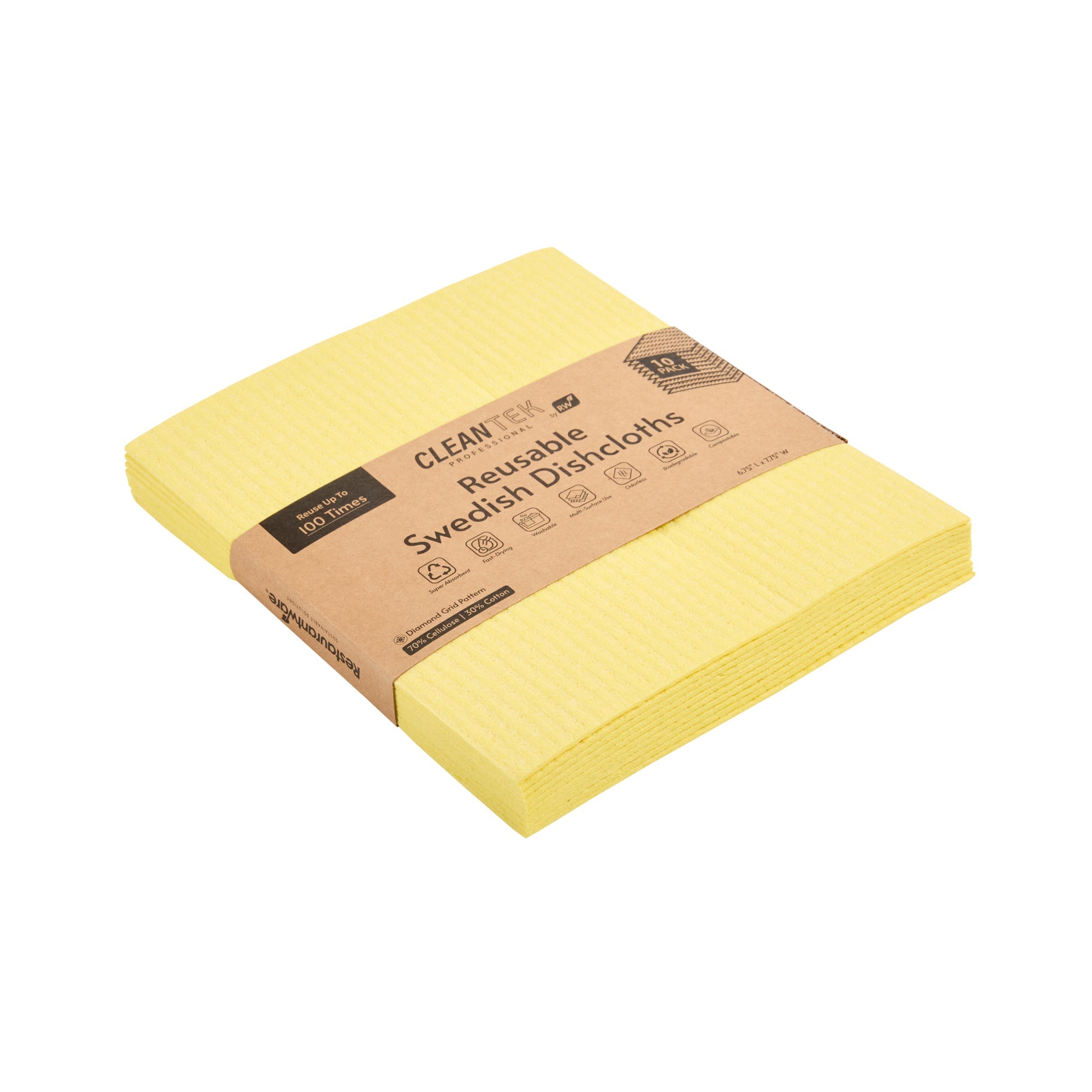 Clean Tek Professional Yellow Reusable Swedish Dishcloth - 6 3/4" x 7 3/4" - 200 count box