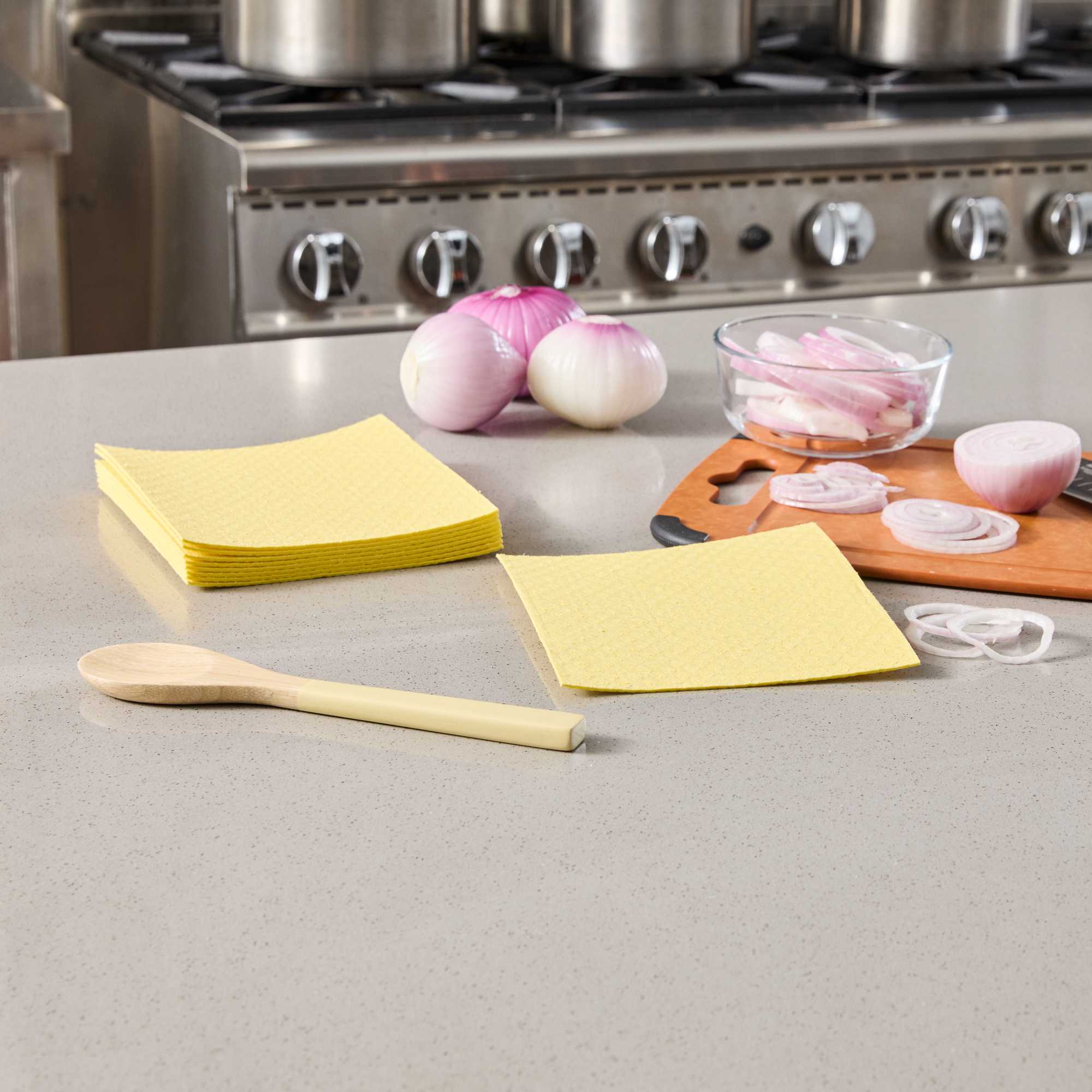 Clean Tek Professional Yellow Reusable Swedish Dishcloth - Biodegradable - 6 3/4" x 7 3/4" - 10 count box