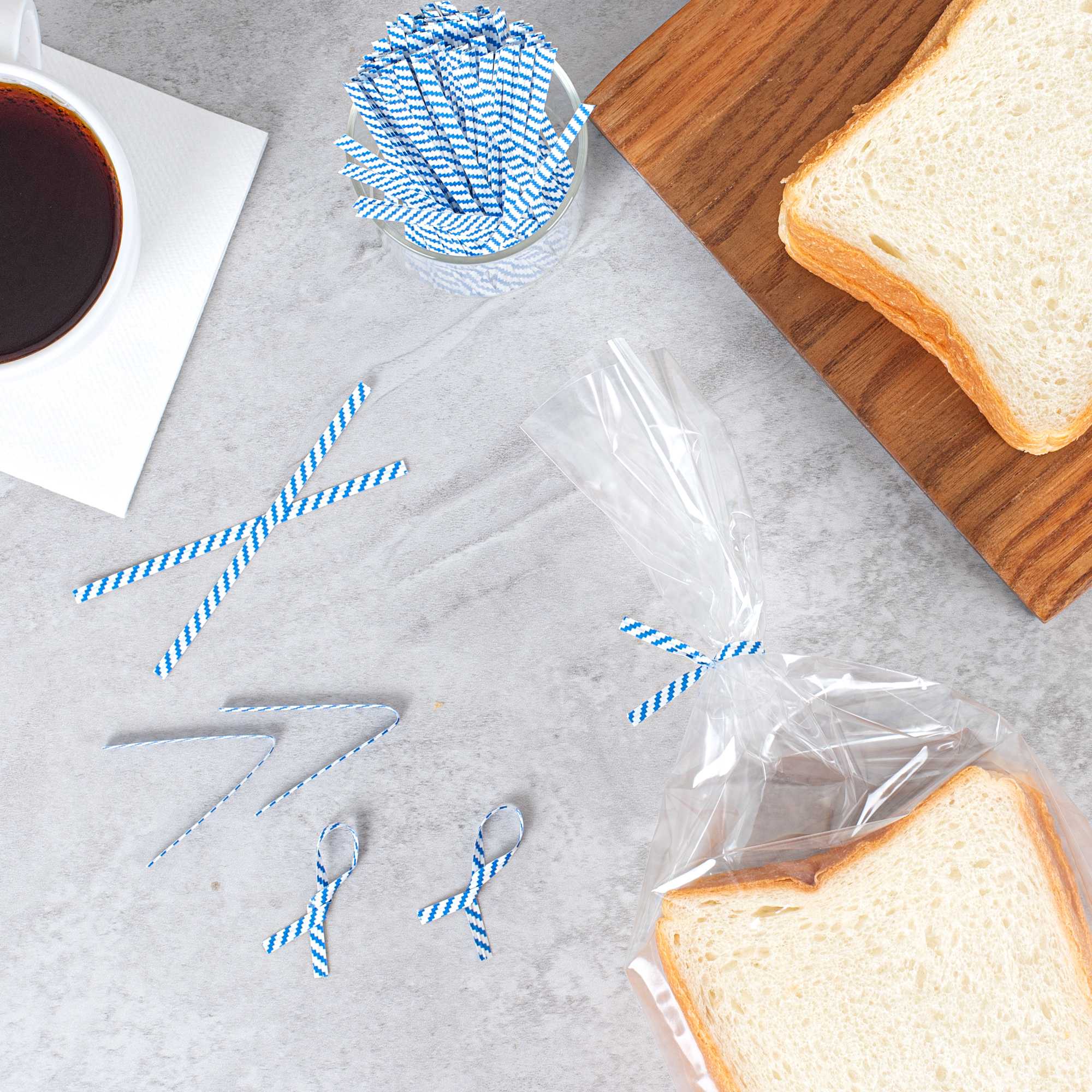 Bag Tek Blue Stripe Paper Twist Tie / Bag Tie - Laminated - 4" - 50000 count box